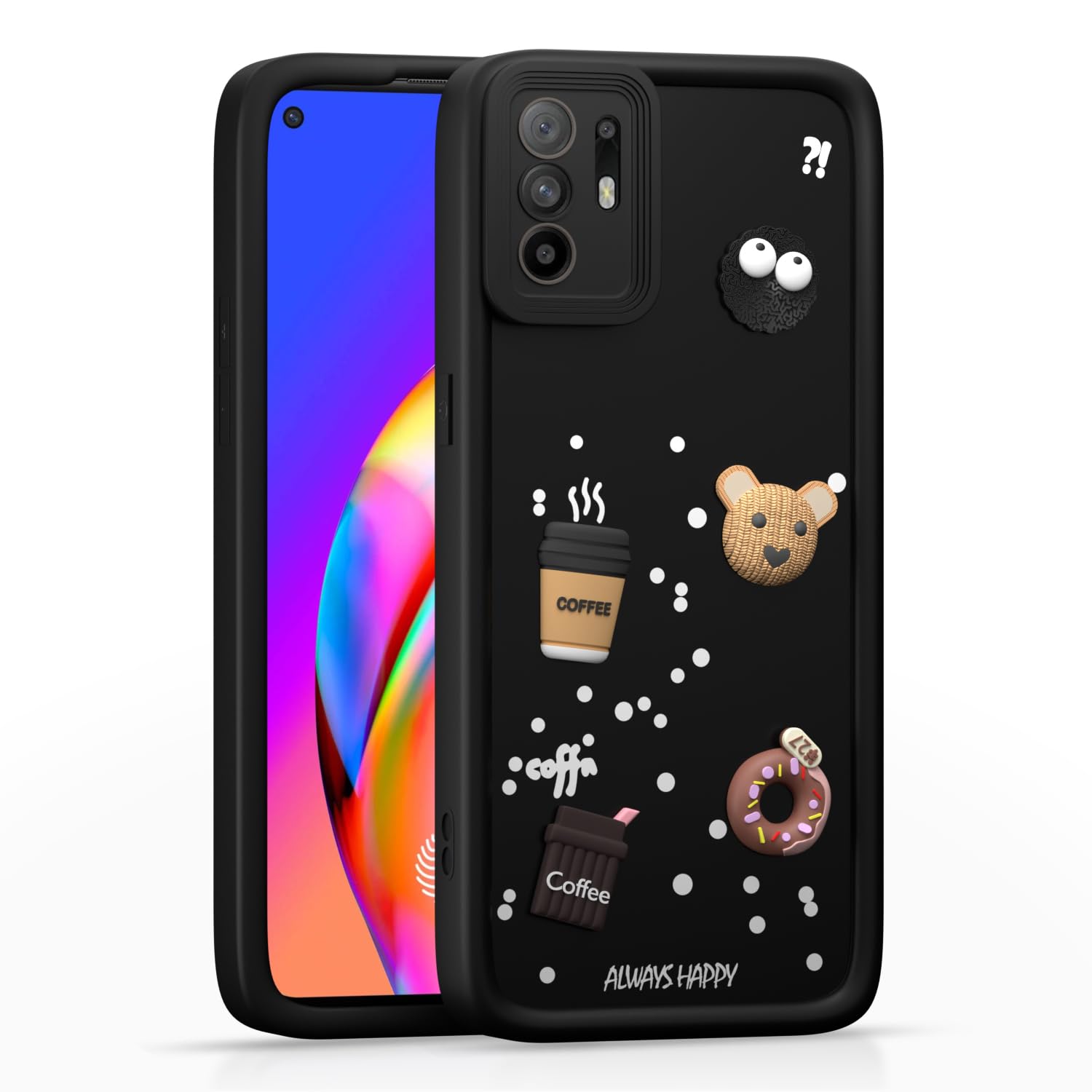 Pikkme Oppo F19 Pro Plus 5G Cute Fun Cartoon 3D Bear Coffee Back Cover (Black)