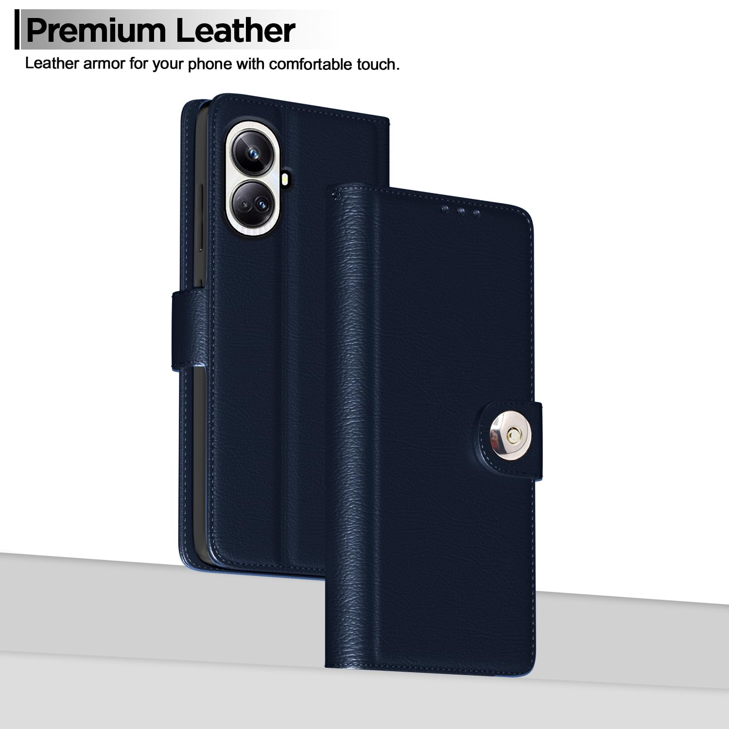 Pikkme Realme 10 Pro Plus 5G Button blue wallet flip cover – photo 2