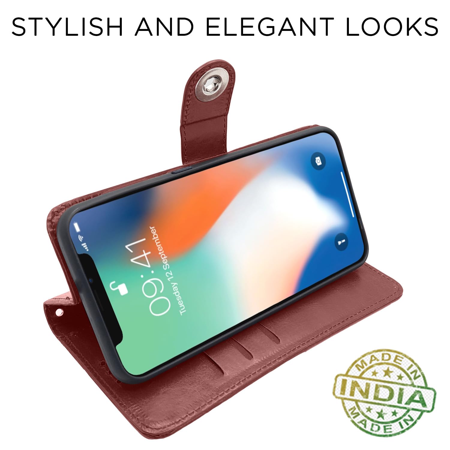 Pikkme iPhone X/XS Button brown mobile flip cover – photo 5