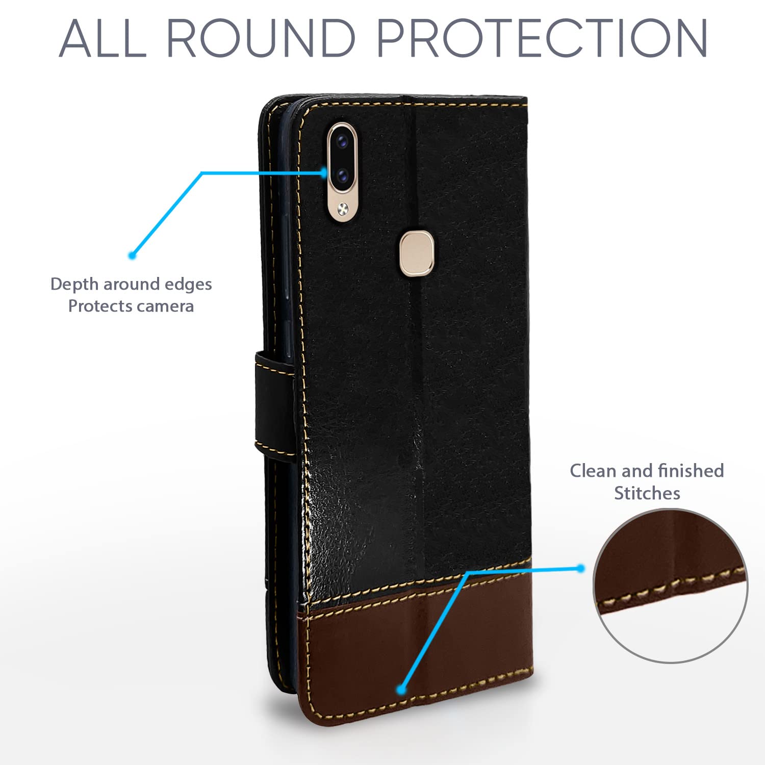 Black & brown Magnetic mobile flip cover for Vivo V9 – Pikkme – photo 4