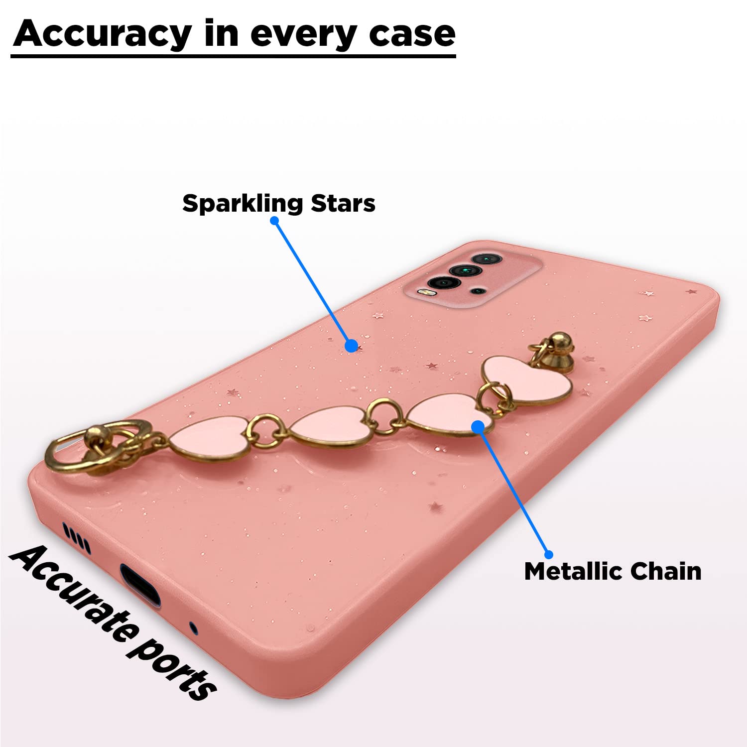 Pikkme Mi Redmi 9 Power Chain Back Coverr (Pink)