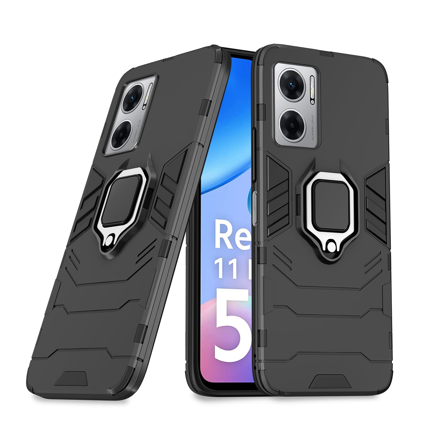 Redmi 11 Prime 5G D5 Tough Armor mobile back cover in black by Pikkme
