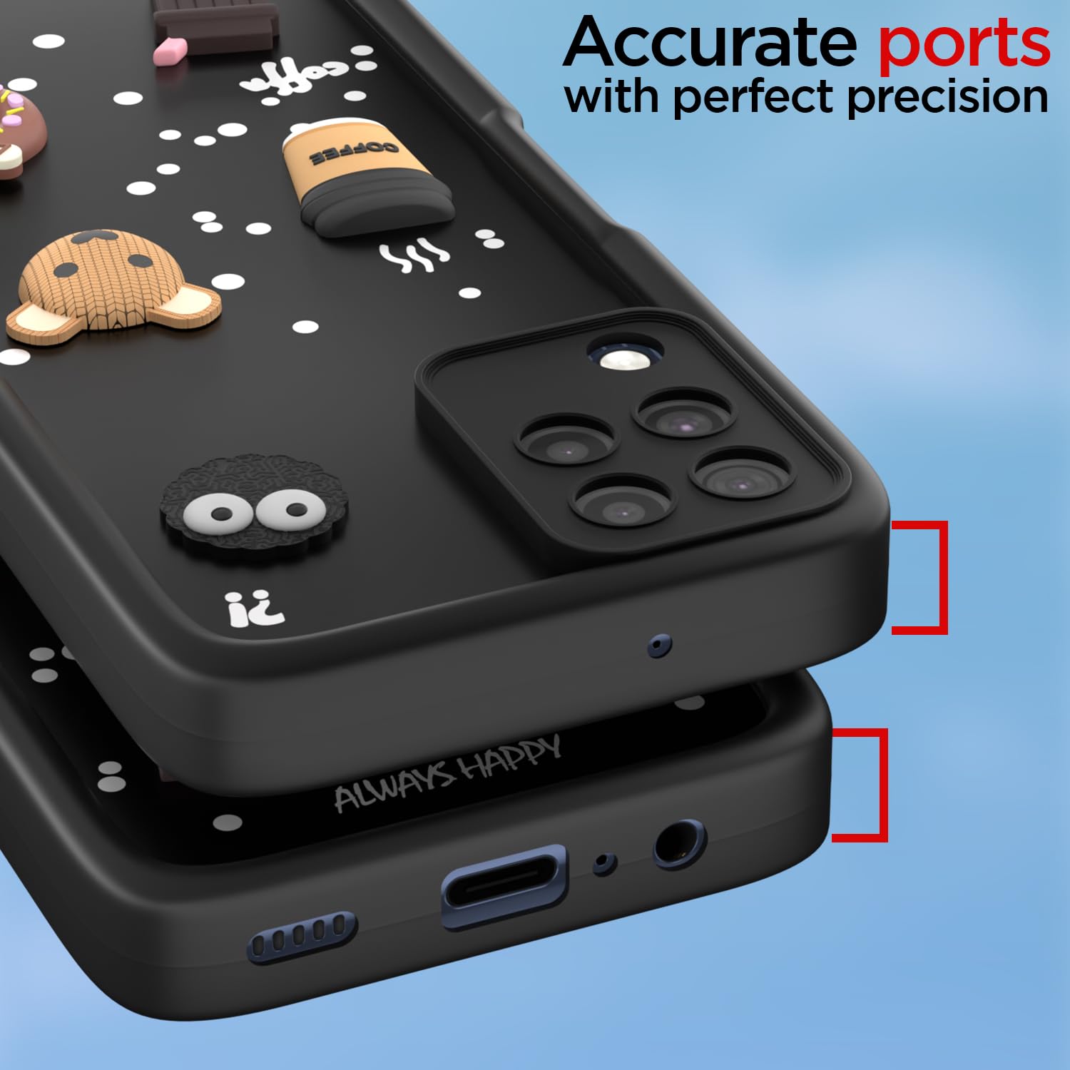 Pikkme Samsung Galaxy M32 4G / M32 Prime / F22 4G Cute Fun Cartoon 3D Bear Coffee Back Cover (Black)