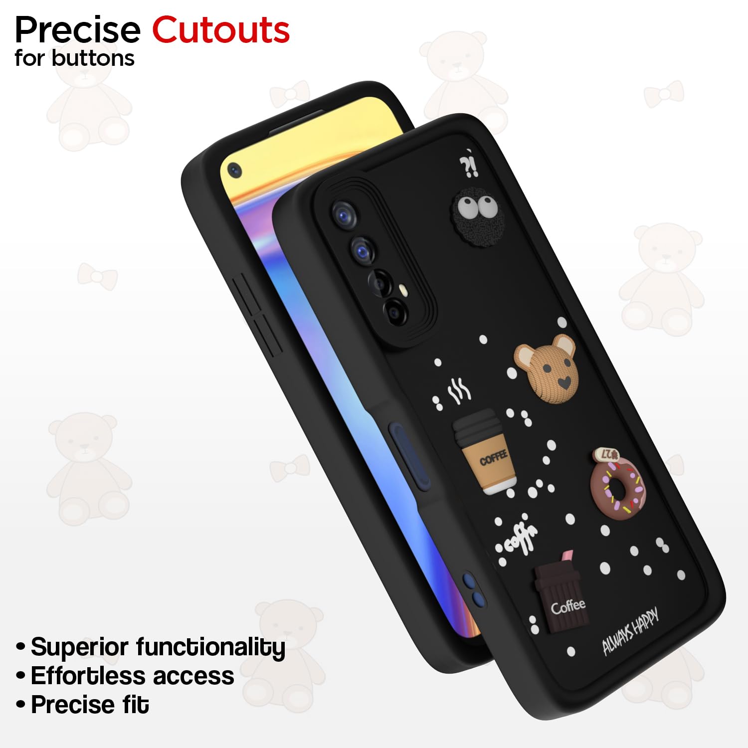 Pikkme Realme 7 / Narzo 30 4G / Narzo 20 Pro Cute Fun Cartoon 3D Bear Coffee Back Cover (Black)