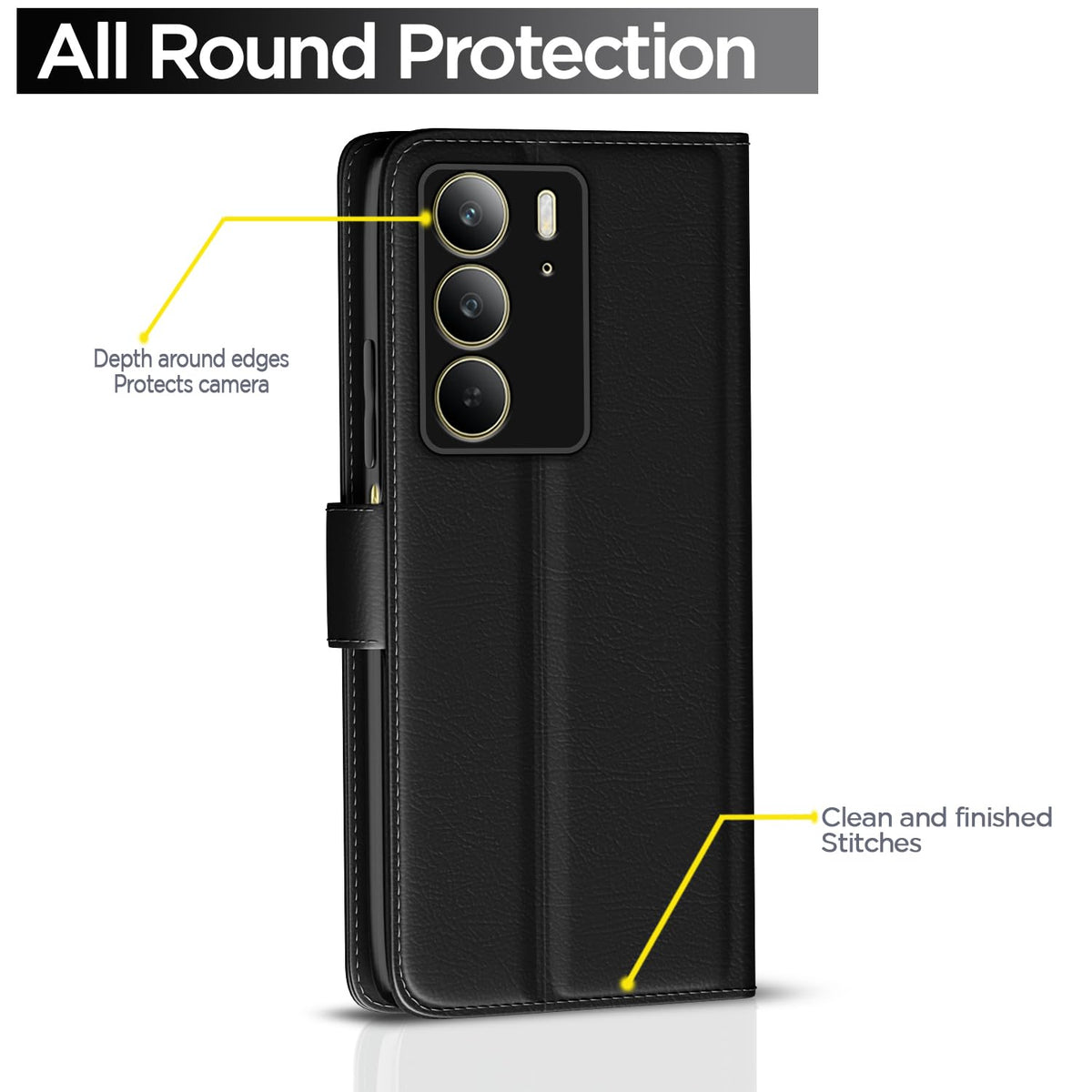 Realme C75 wallet flip cover in black by Pikkme – photo 4