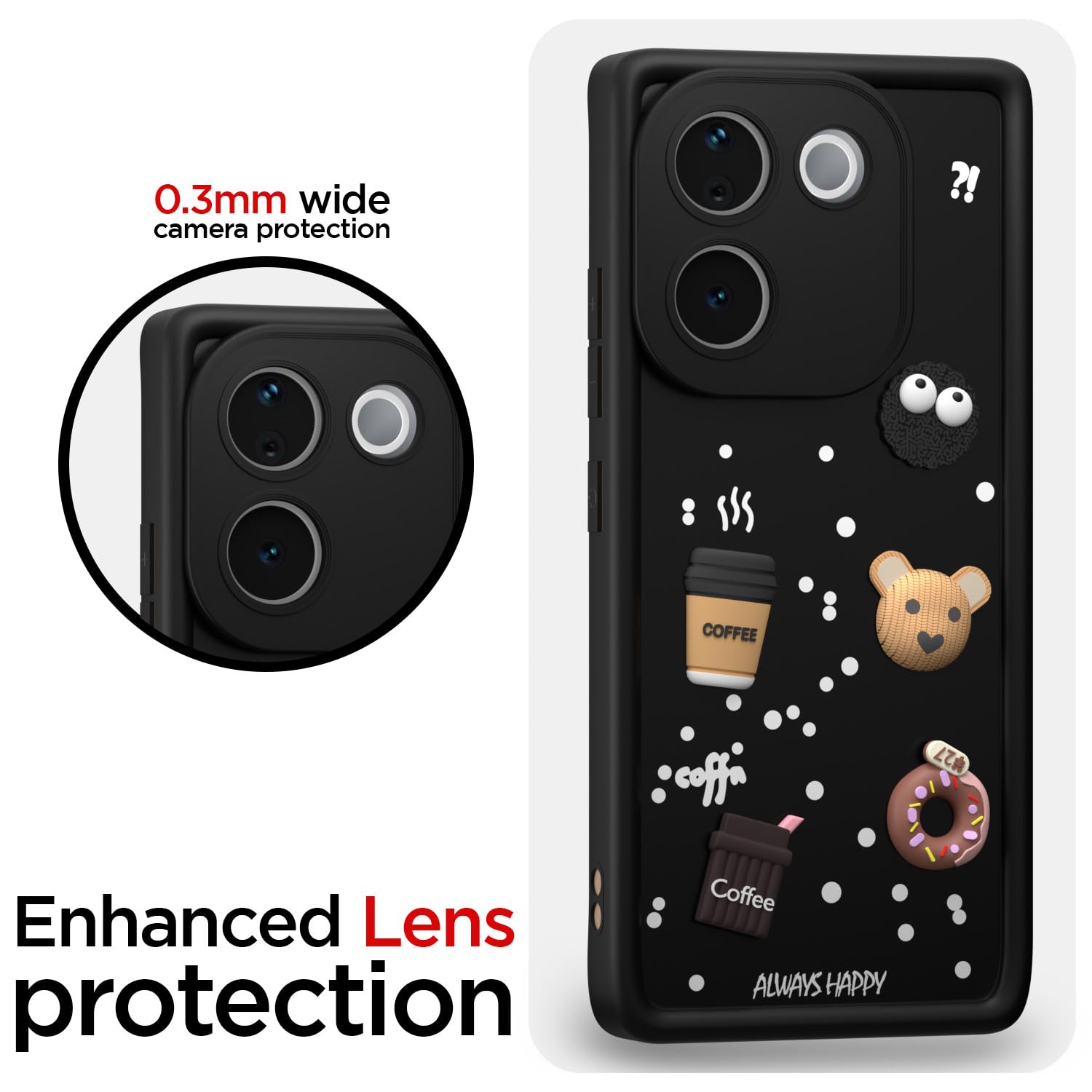Pikkme Vivo T3 Pro 5G / iQOO Z9s Pro 5G Cute Fun Cartoon 3D Bear Coffee Back Cover (Black)