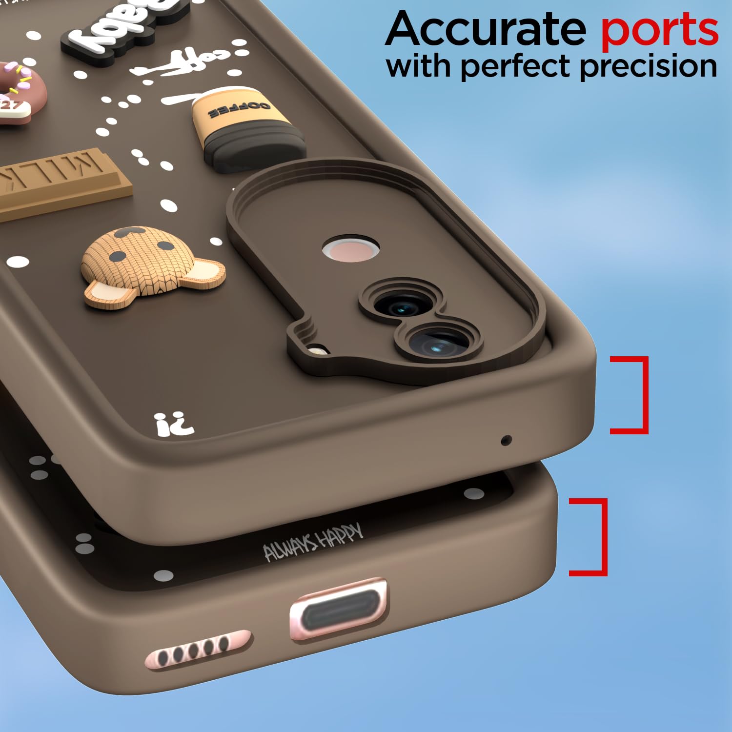Pikkme iQoo Z9s 5G / Vivo V40e 5G Cute Fun Cartoon 3D Bear Coffee Back Cover (Brown)