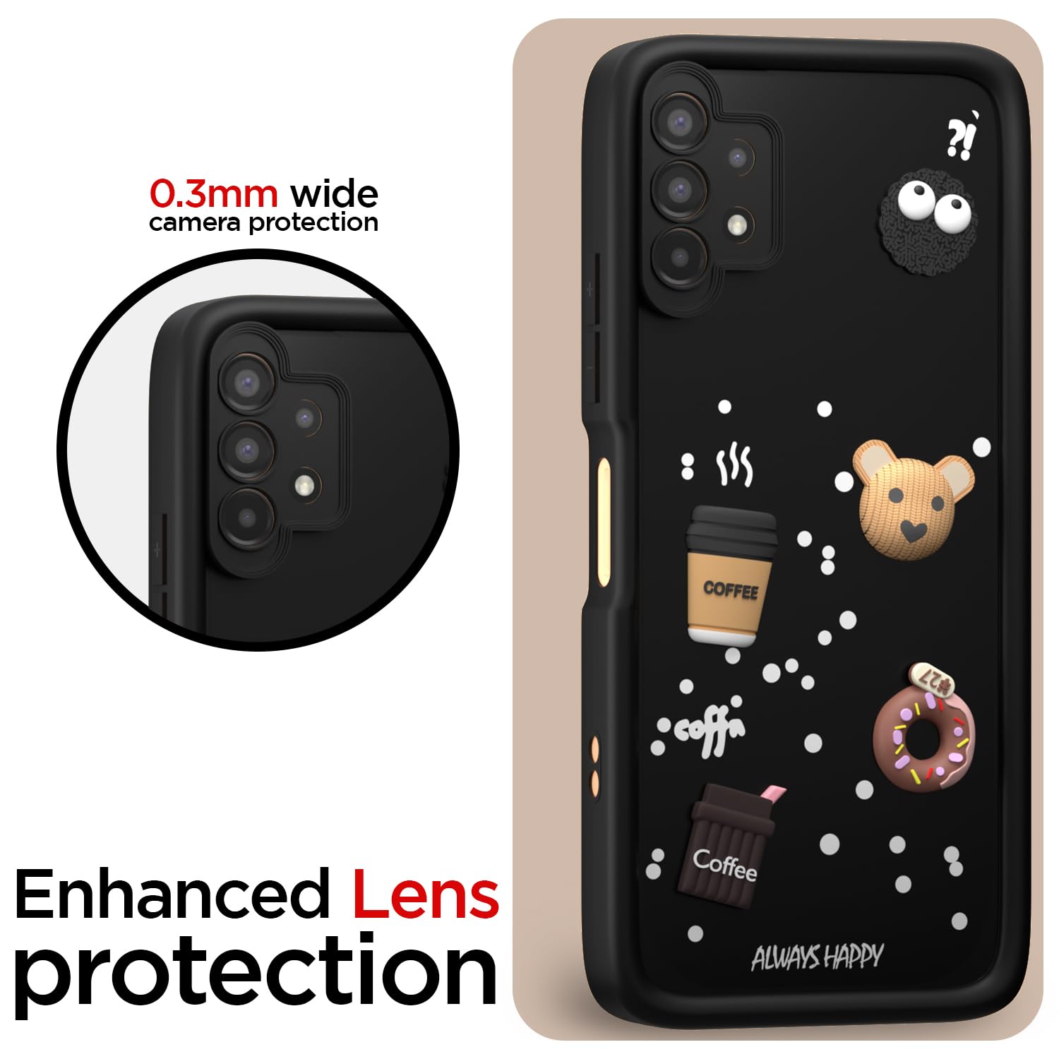 Pikkme Samsung Galaxy A13 4G / A13 5G Cute Fun Cartoon 3D Bear Coffee Back Cover (Black)