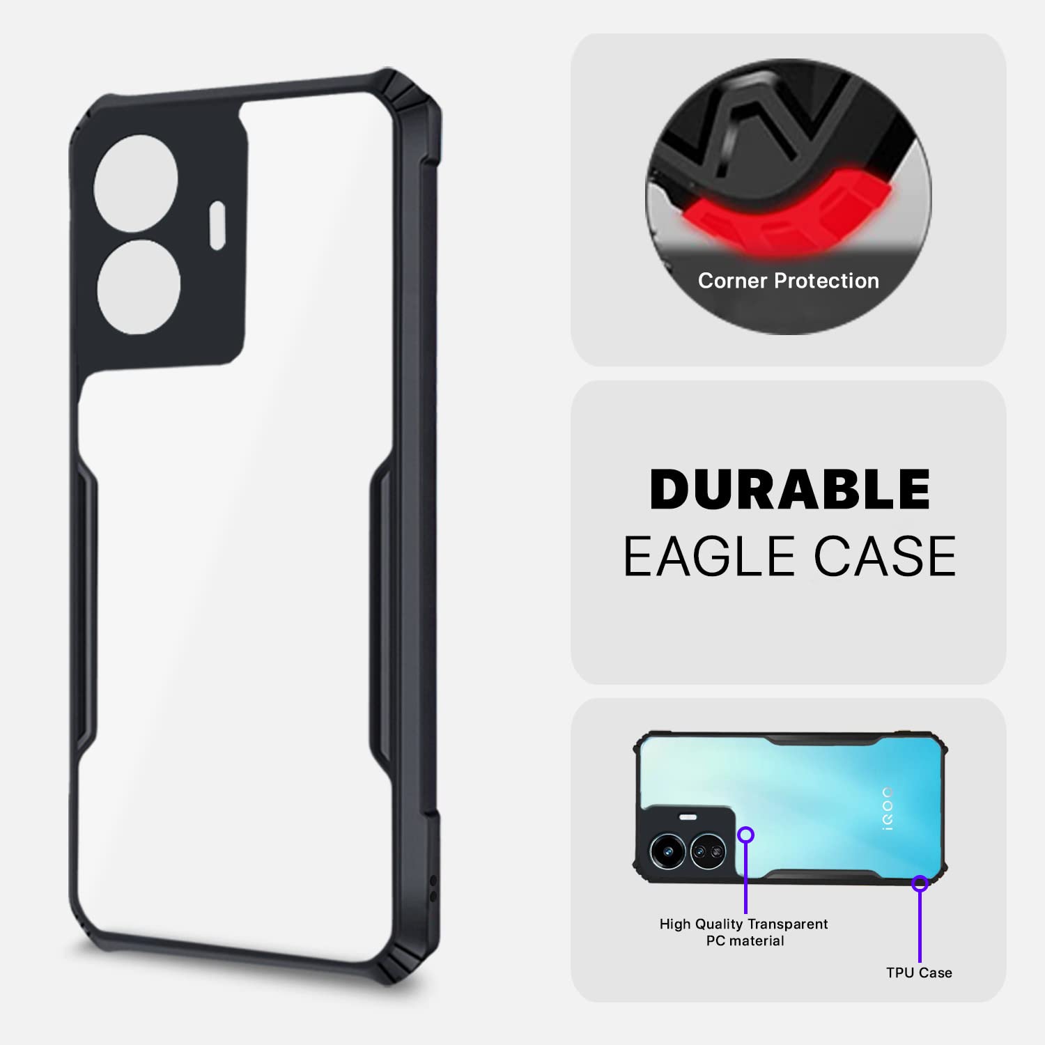 Pikkme iQOO Z6 Lite 5G Eagle Back Cover (Black)