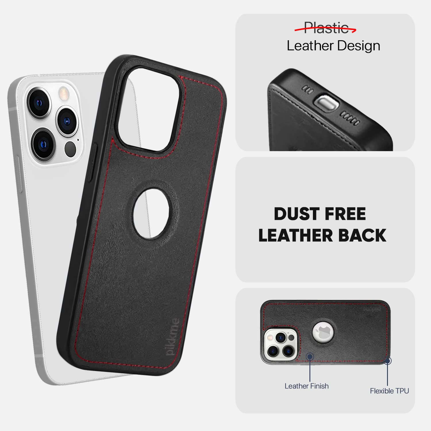 Pikkme iPhone 12 Pro Luxe Series | Velvet Cloth Inside PU Leather Back Case (Black)