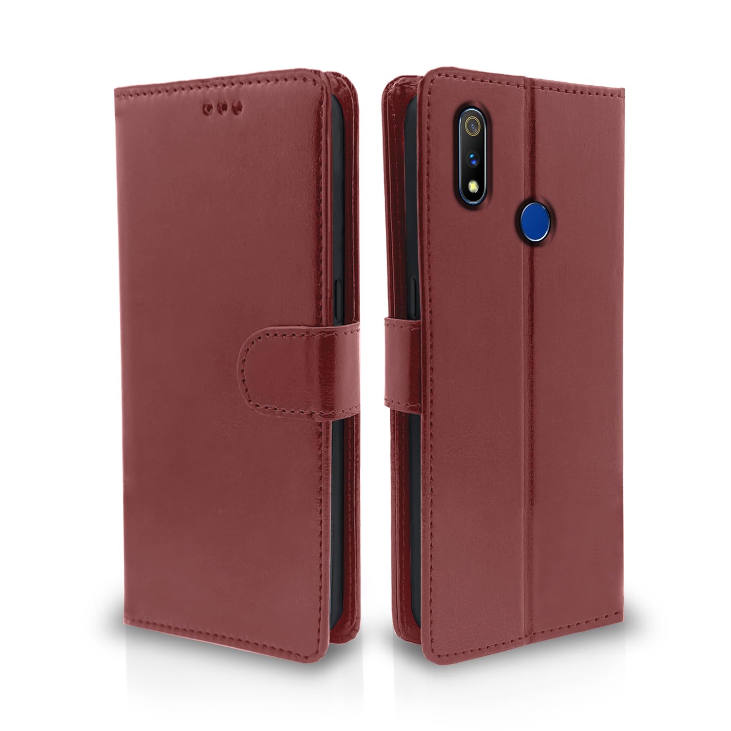 Realme 3 Pro wallet flip cover in brown by Pikkme