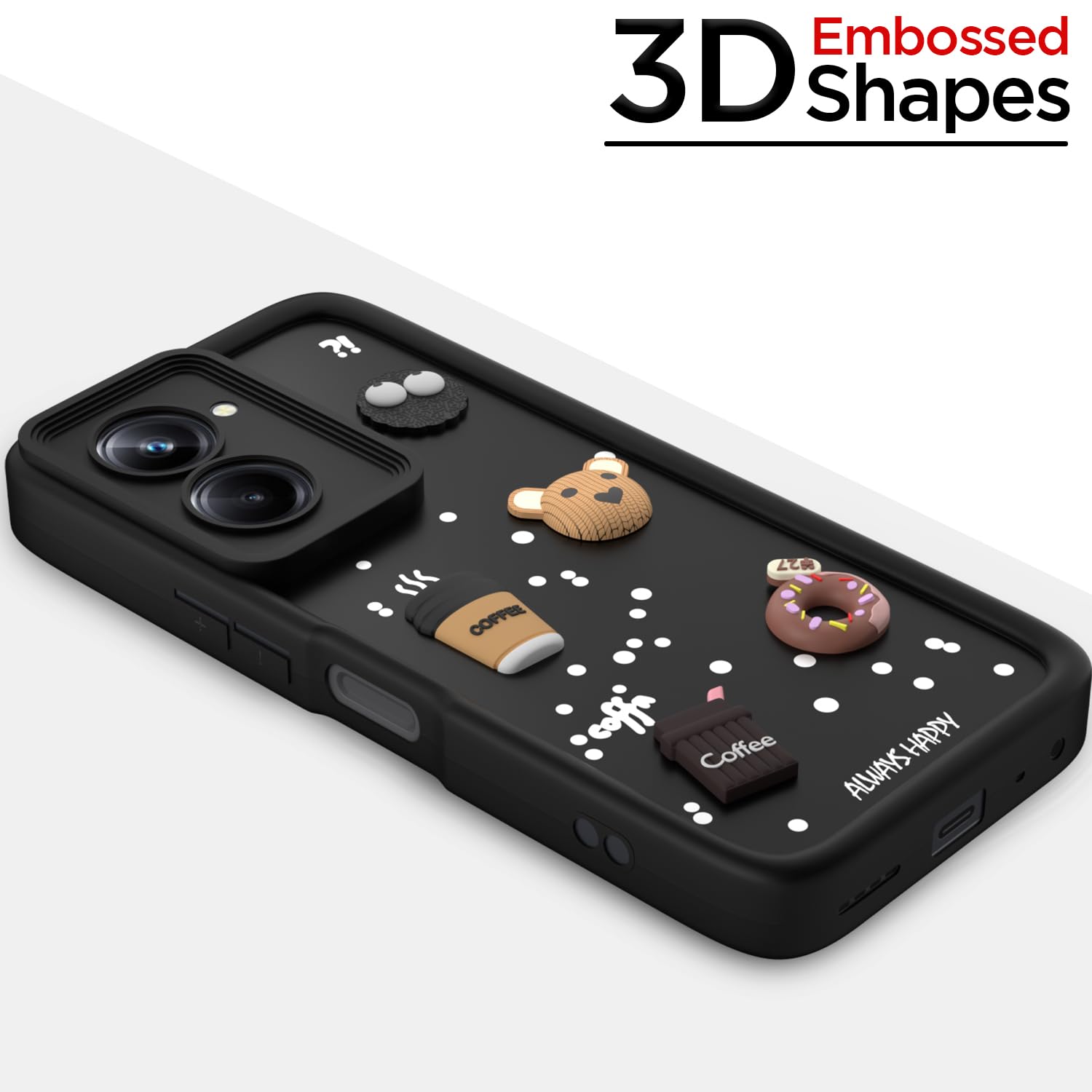 Pikkme Realme 10 Pro 5G Cute Fun Cartoon 3D Bear Coffee Back Cover (Black)