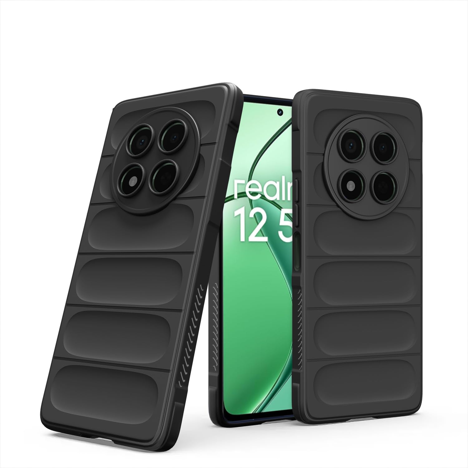 Realme Narzo 70x 5G/N65/13/12/12X 5G/C65 Liquid Silicone mobile back cover in black by Pikkme