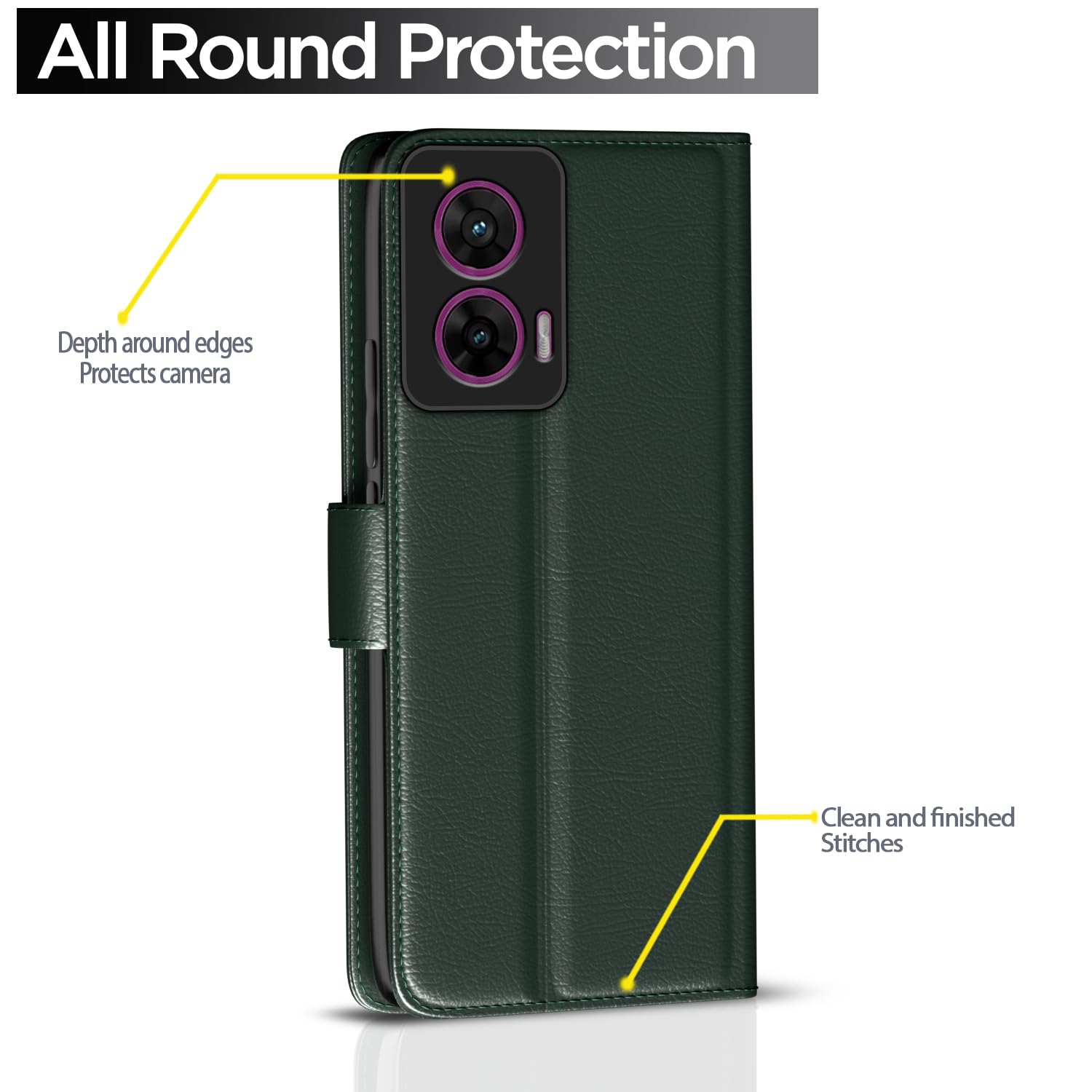 Pikkme Motorola Moto G96 5G Premium Leather Finish Vintage Flip Cover (Green)