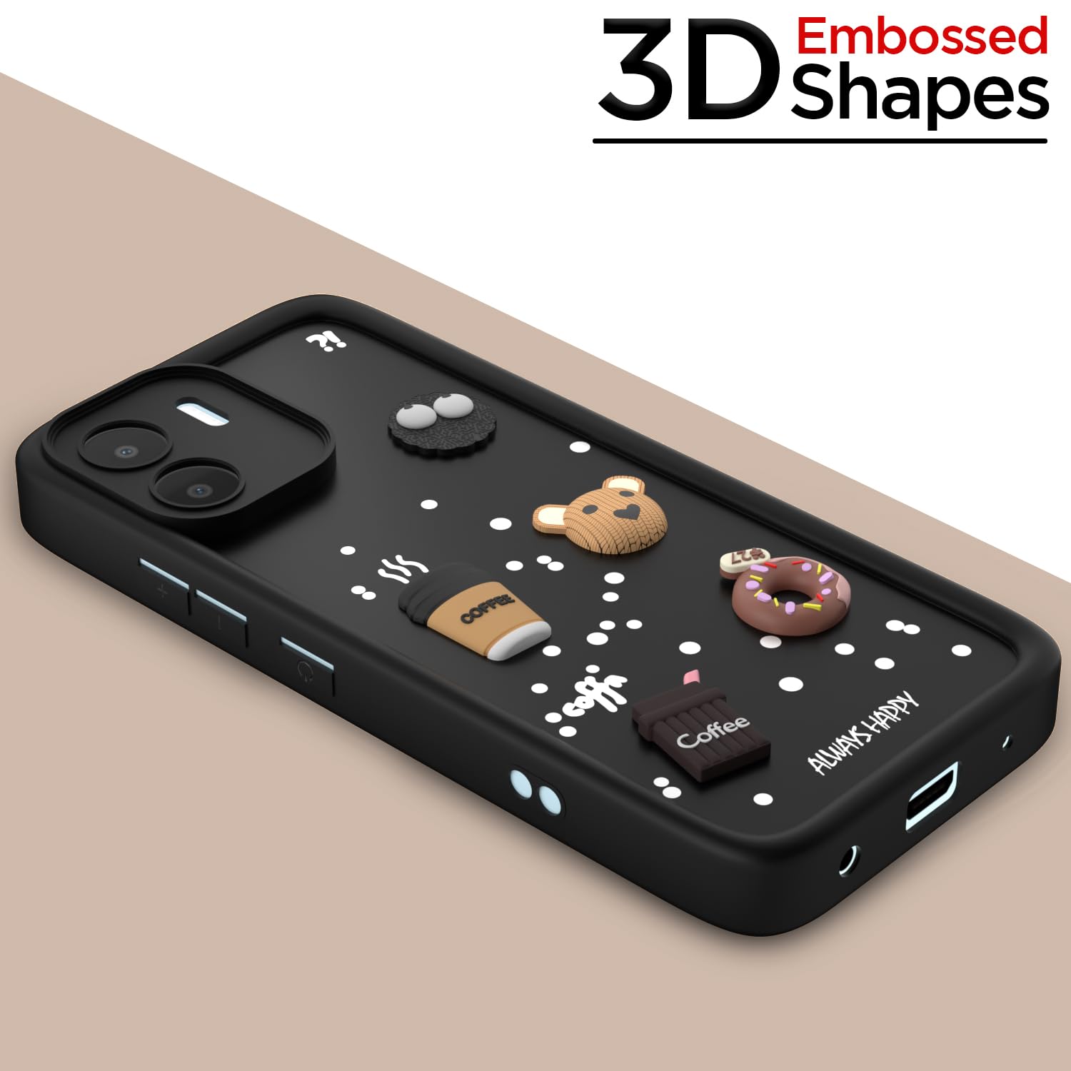 Pikkme Redmi A1 / Redmi A2 Cute Fun Cartoon 3D Bear Coffee Back Cover (Black)