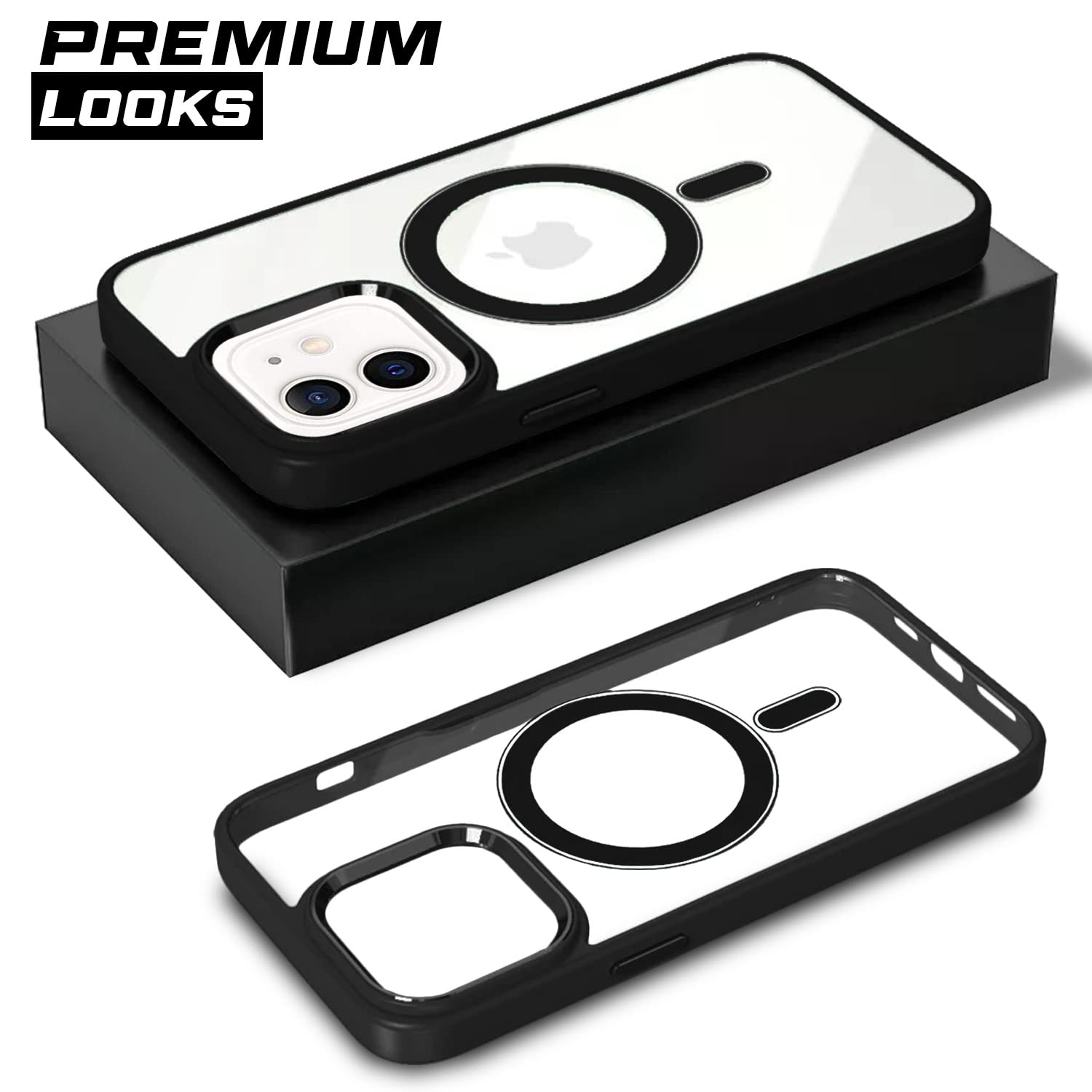 Pikkme iPhone 12/12 Pro Clear Mag-safe Transparent Back Cover (Black)