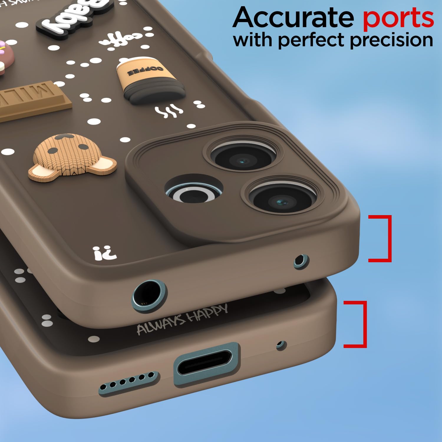 Pikkme Redmi 13 5G / Poco M6 Plus 5G Cute Fun Cartoon 3D Bear Coffee Back Cover (Brown)