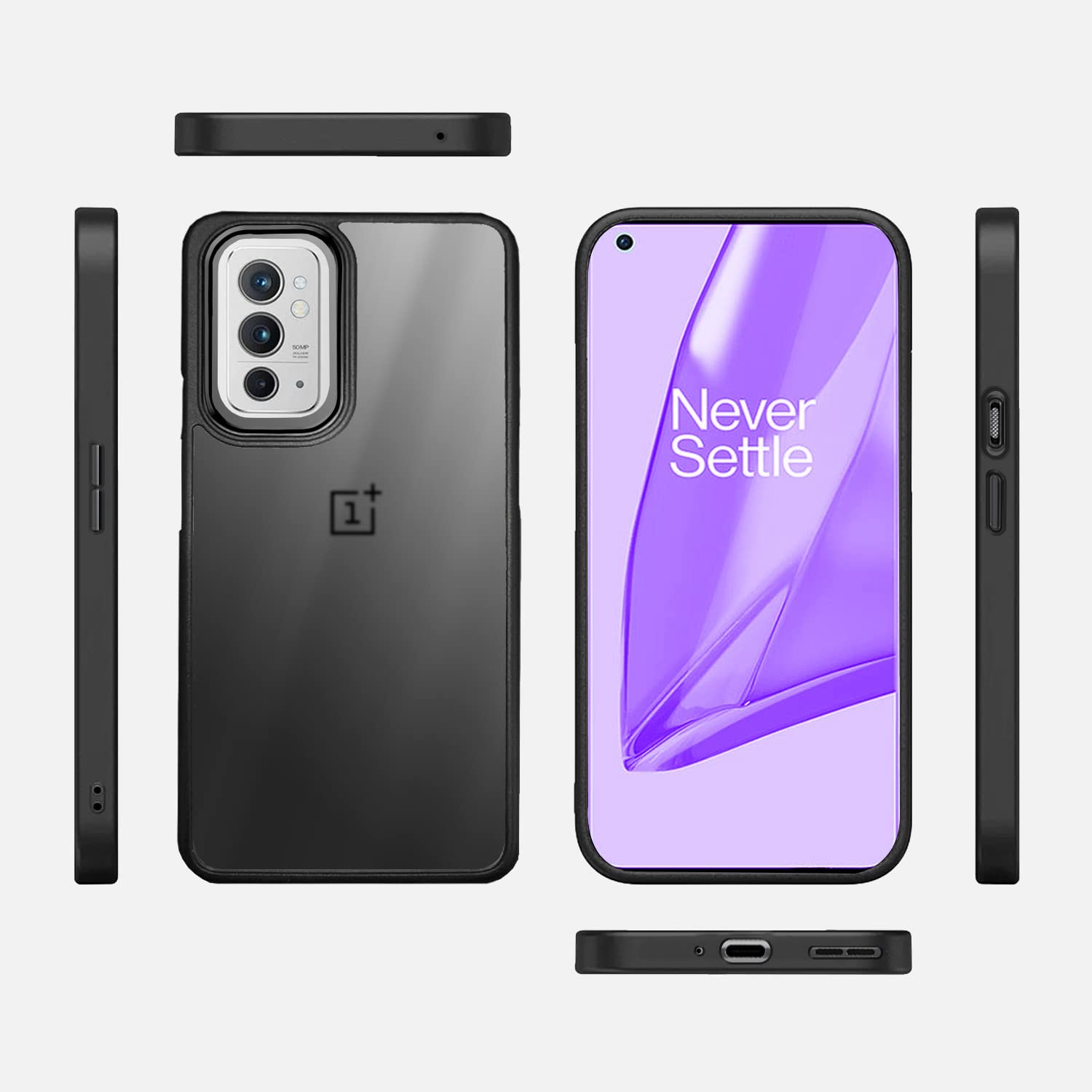 Pikkme Oneplus 9RT 5G Oneplus 9RT 5G Chrome Metal Ring Back Cover (Black)
