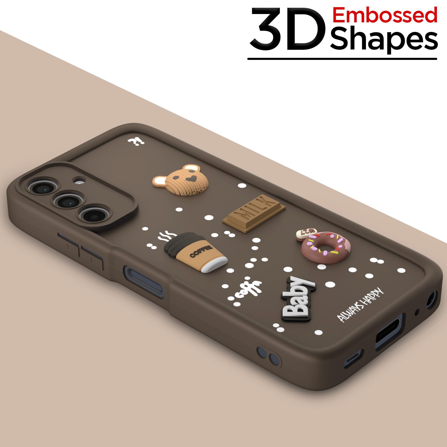 Pikkme Samsung Galaxy M35 5G Cute Fun Cartoon 3D Bear Silicone Full Body Protection cartoon Back Cover (Brown)