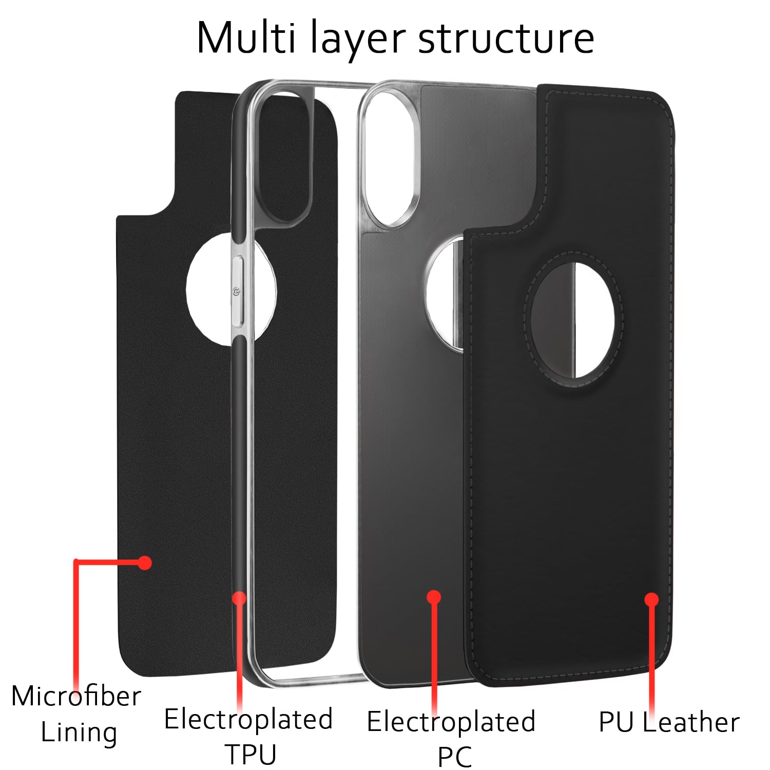 Pikkme iPhone XR Silver Electroplated Chrome Leather Back Cover (Black)