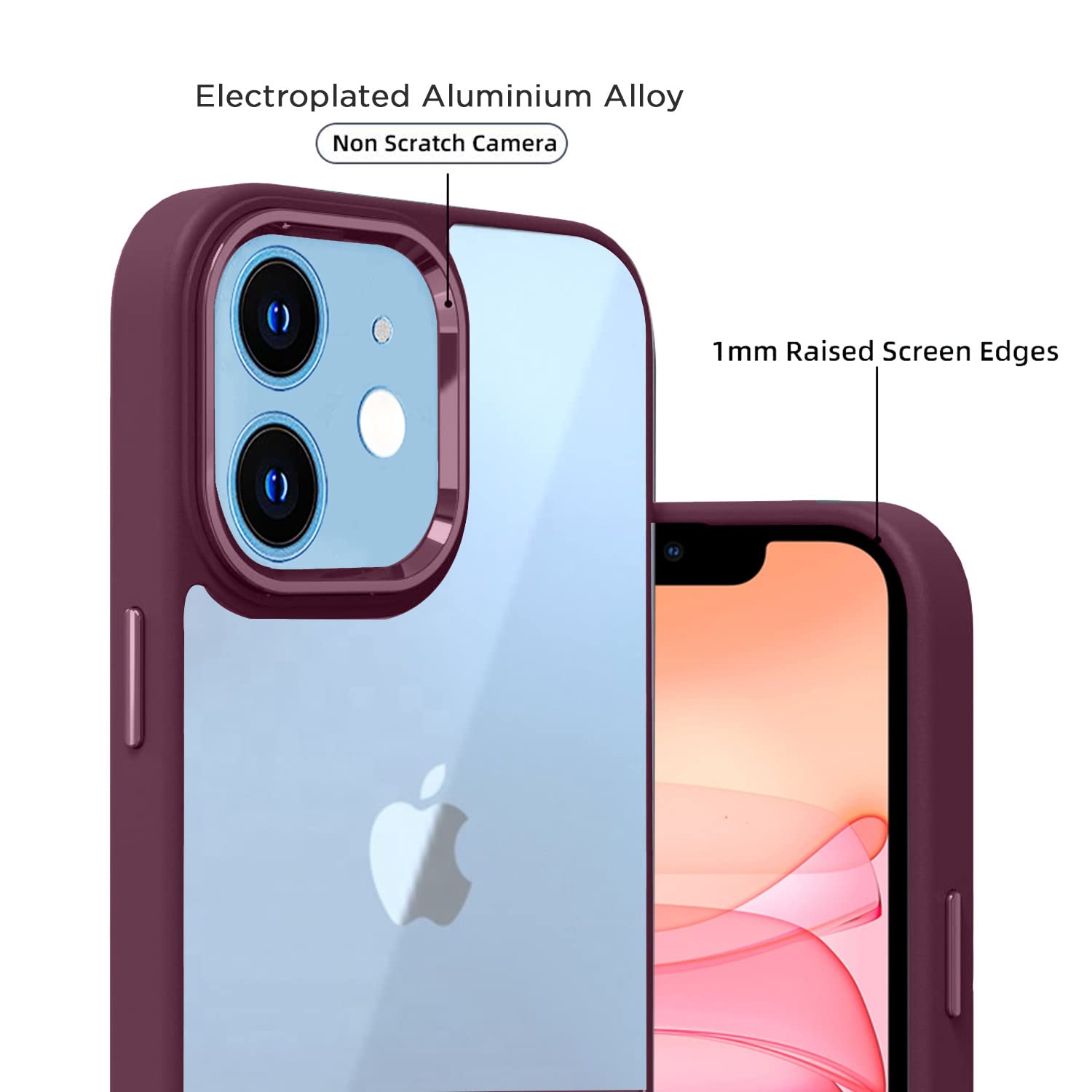 Pikkme iPhone 11 Electroplated Crome Metal Ring Back Cover (Magenta)