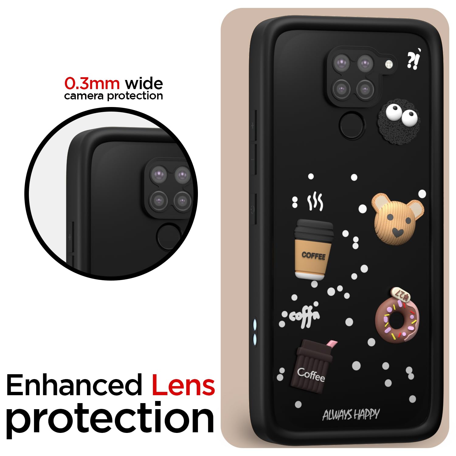 Pikkme Redmi Note 9 Cute Fun Cartoon 3D Bear Coffee Back Cover (Black)