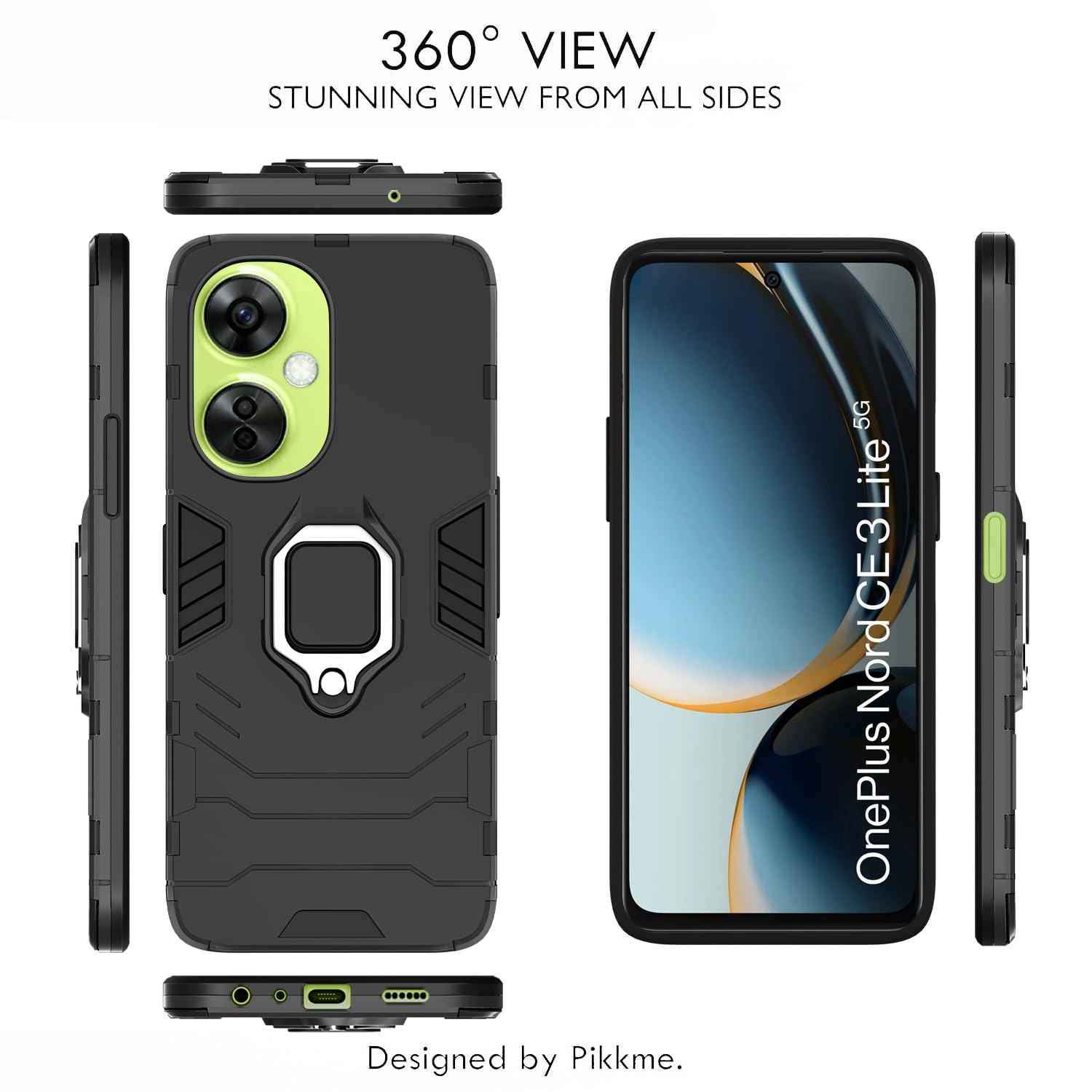 Pikkme OnePlus Nord Ce 3 Lite 5G D5 Tough Armor Back Cover | Black