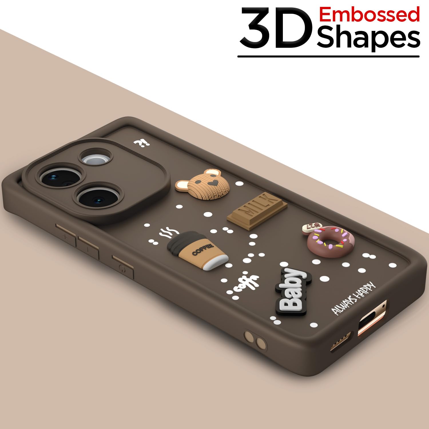 Pikkme Vivo T3 Pro 5G / iQOO Z9s Pro 5G Cute Fun Cartoon 3D Bear Coffee Back Cover (Brown)