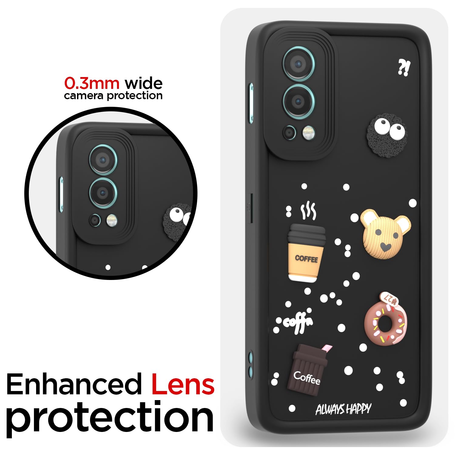 Pikkme Onelus Nord 2 5G Cute Fun Cartoon 3D Bear Coffee Back Cover (Black)