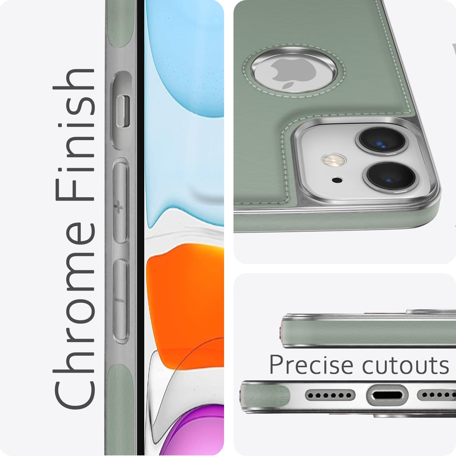 Pikkme iPhone 11 Silver Electroplated Chrome Leather Back Cover (Green)