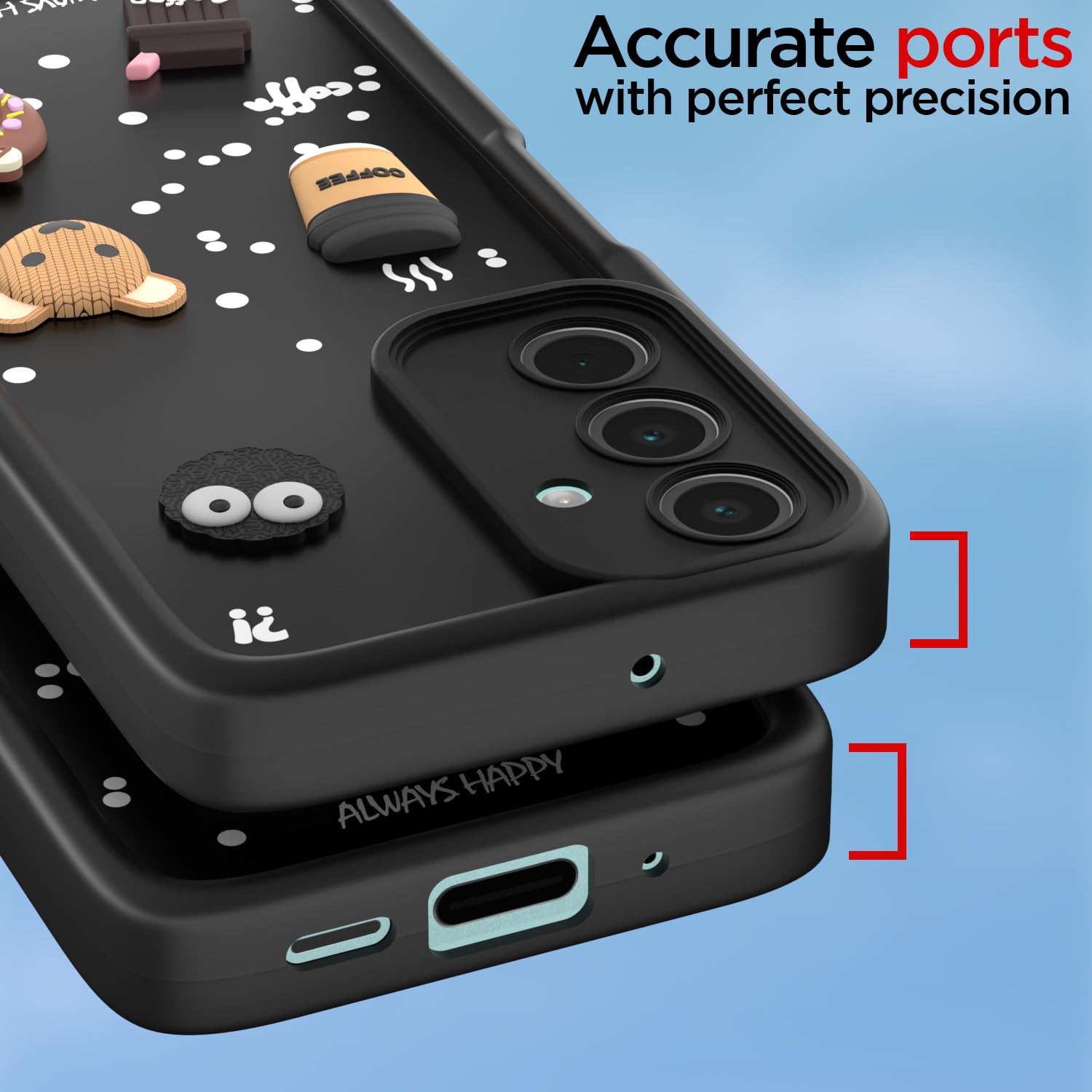Pikkme Samsung Galaxy M15 / F15 / M15 5G Prime Edition Cute Fun Cartoon 3D Bear Silicone Full Body Protection cartoon Back Cover (Black)