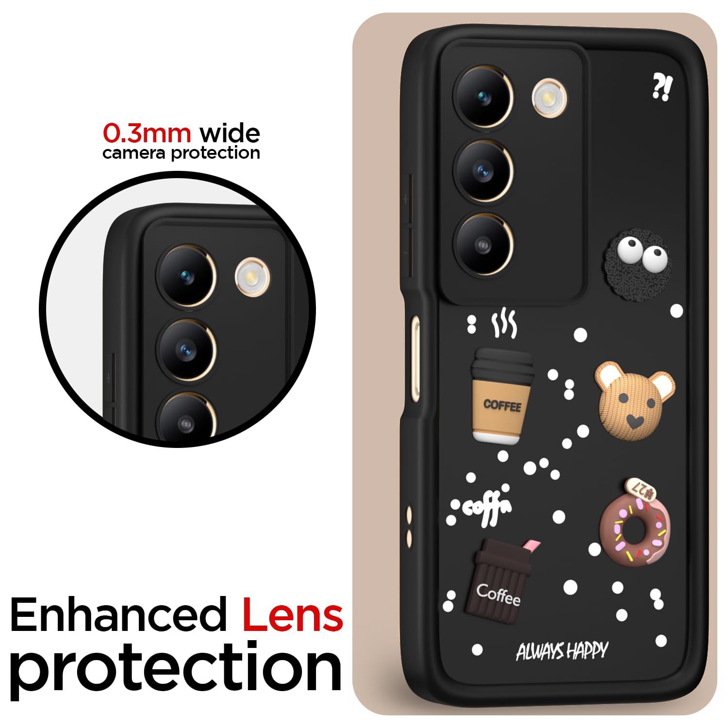 Pikkme Vivo Y200e 5G / Vivo T3 5G Cute Fun Cartoon 3D Bear Coffee Back Cover (Black)
