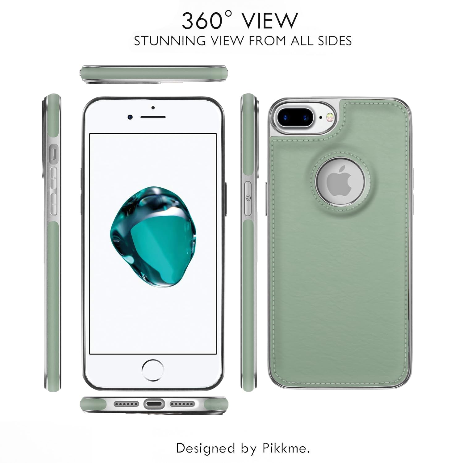 Pikkme iPhone 7 Plus/8 Plus Silver Electroplated Chrome Leather Back Cover (Green)