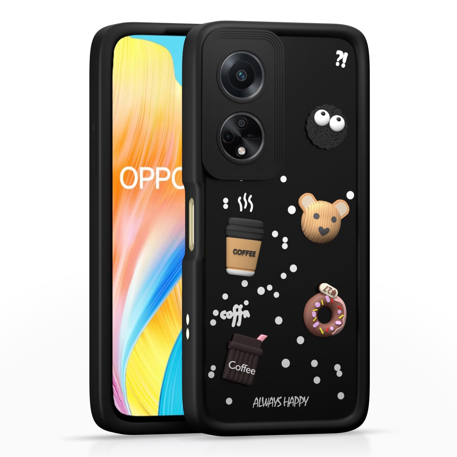 Pikkme Oppo F23 5G Cute Fun Cartoon 3D Bear Coffee Back Cover (Black)