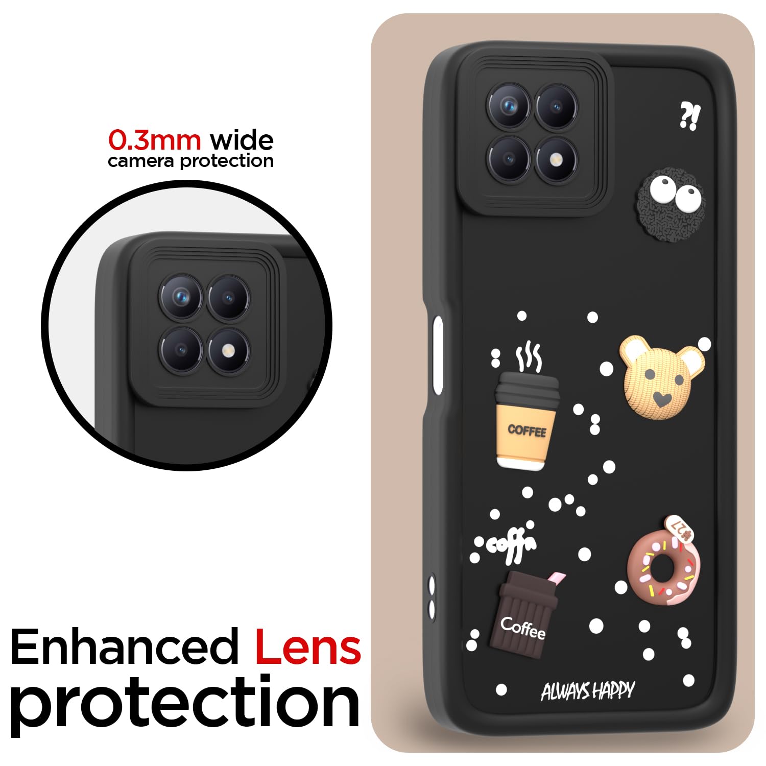 Pikkme Realme Narzo 50 4G / Realme 8i 4G Cute Fun Cartoon 3D Bear Coffee Back Cover (Black)