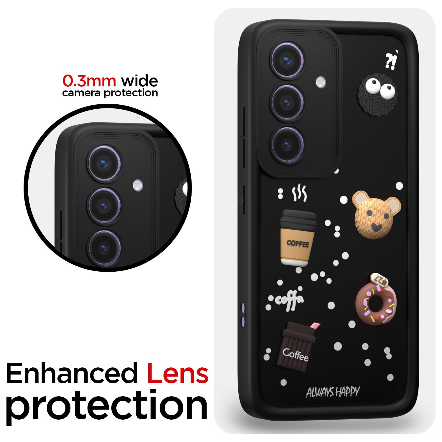 Pikkme Samsung Galaxy S24 5G Cute Fun Cartoon 3D Bear Coffee Back Cover (Black)