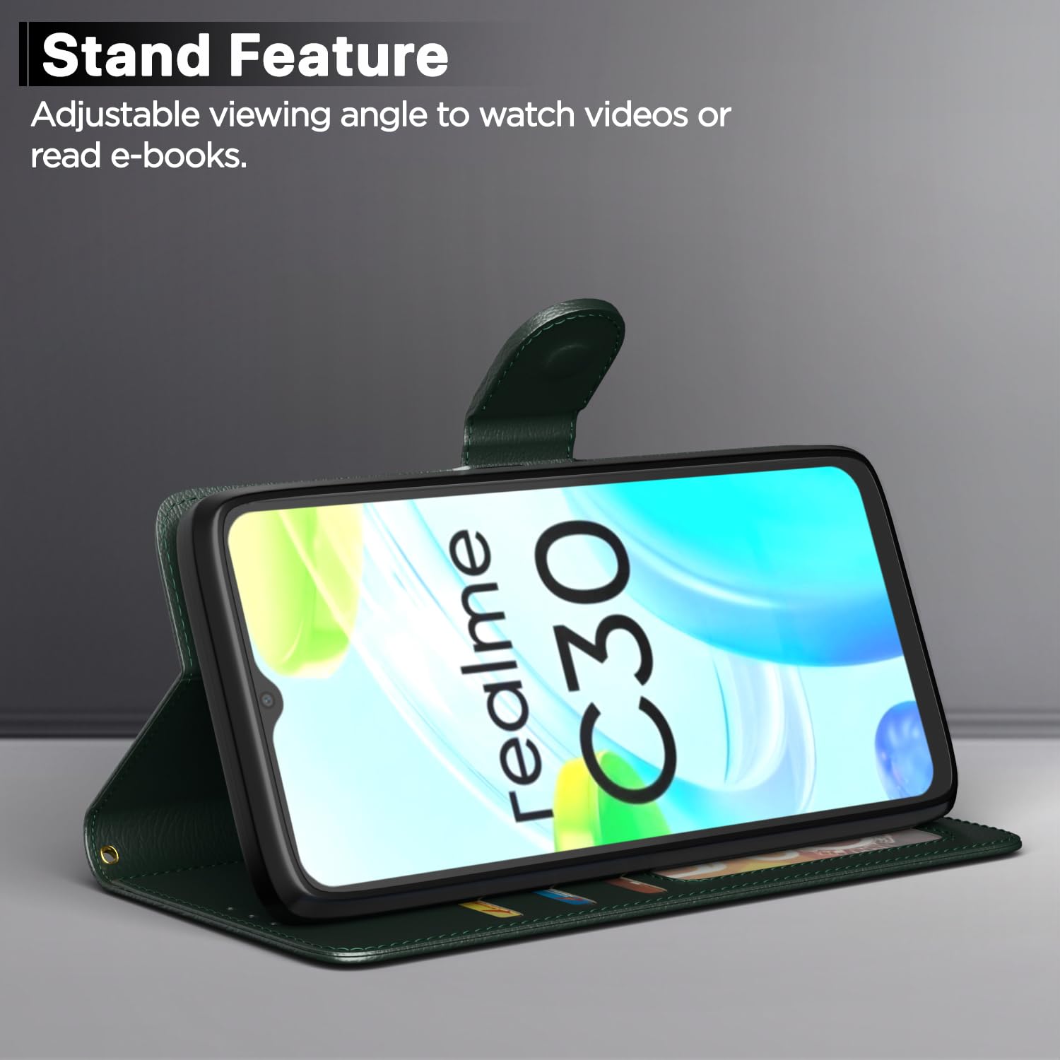 Pikkme green Wallet wallet flip cover for Realme C30/Narzo 50i Prime – photo 3