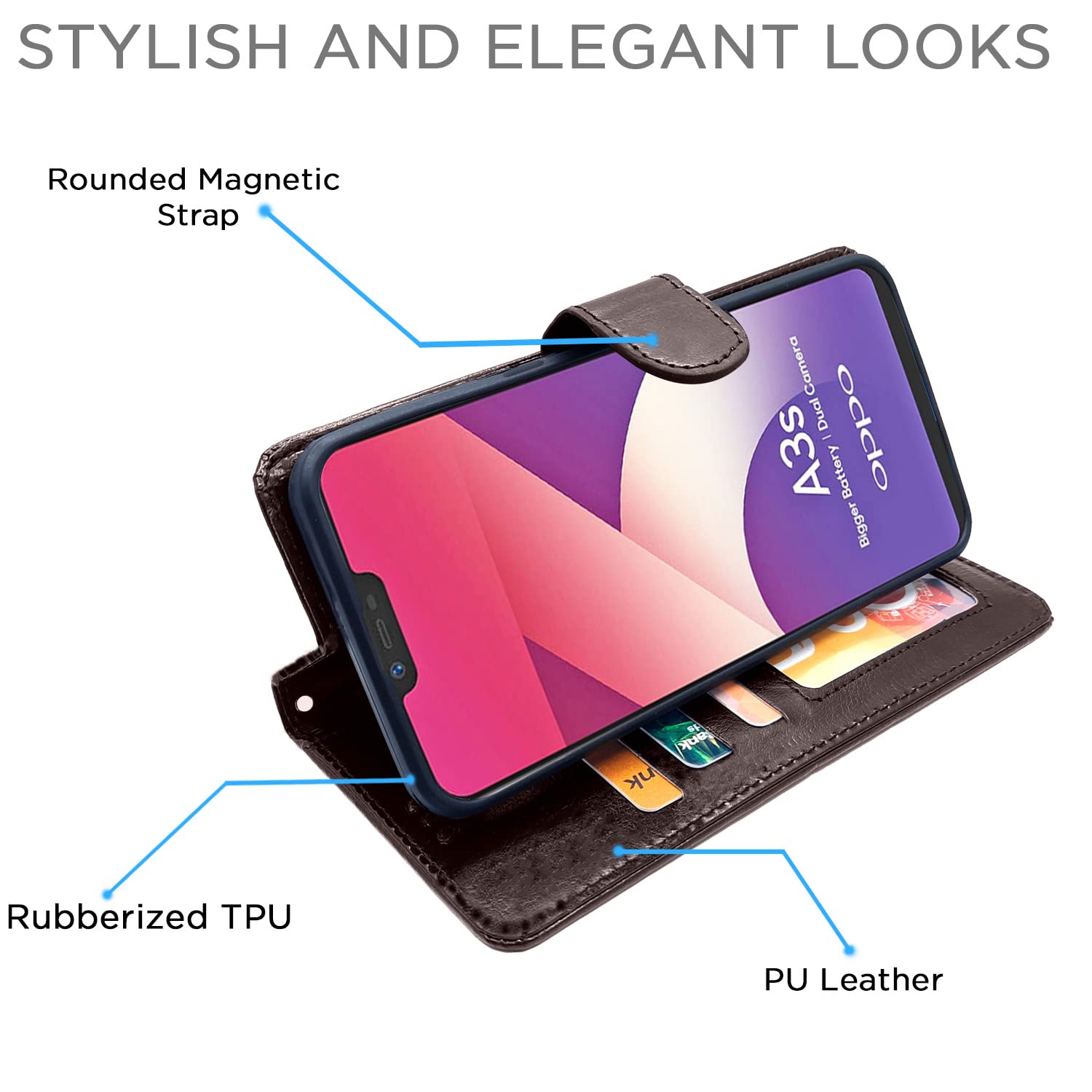 Pikkme Oppo A3S Vintage Flip Cover (Coffee)