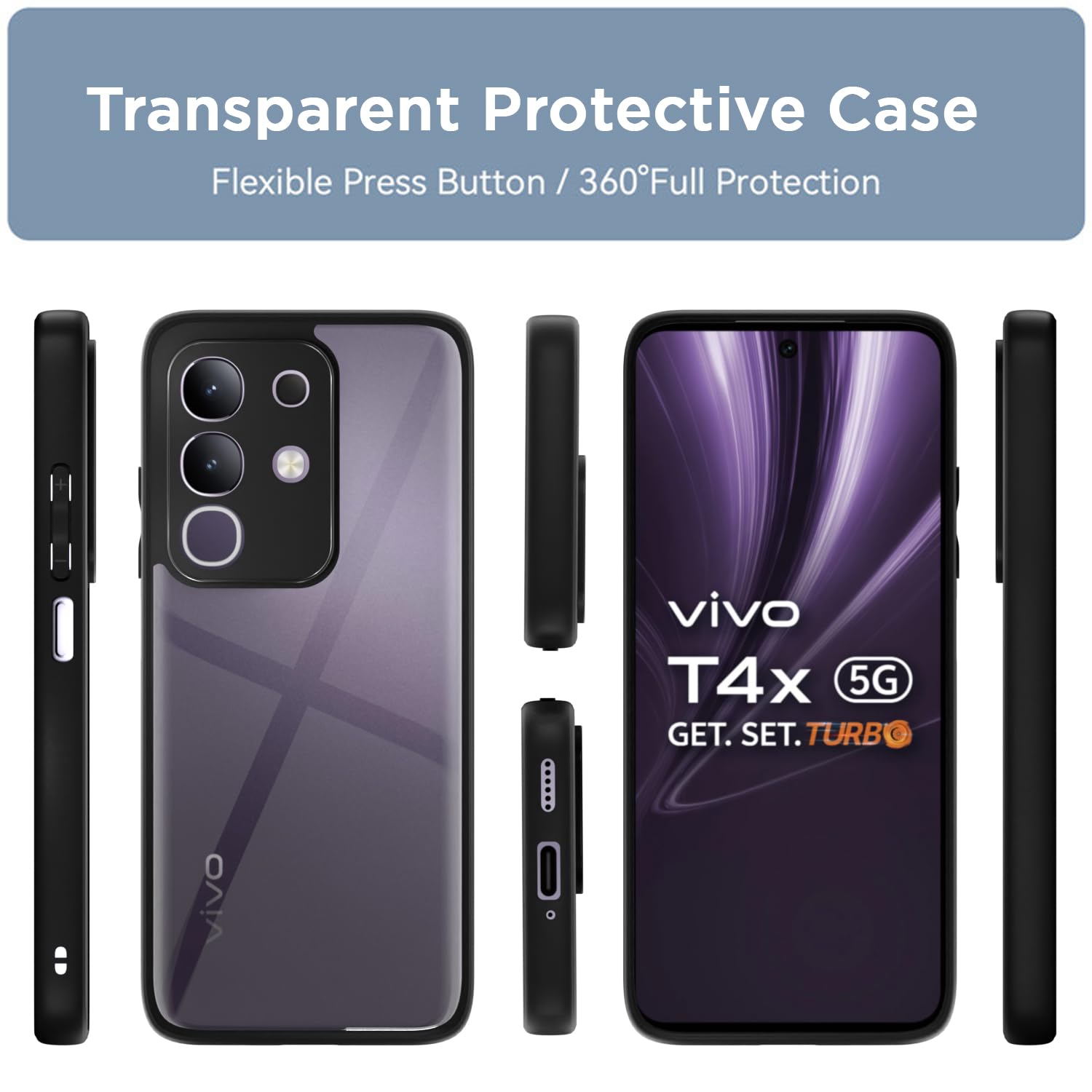 Pikkme Vivo T4x 5G / iQoo Z10x 5G Eagle 2 Shockproof Sleek Hybrid Armor Back Cover (Black)
