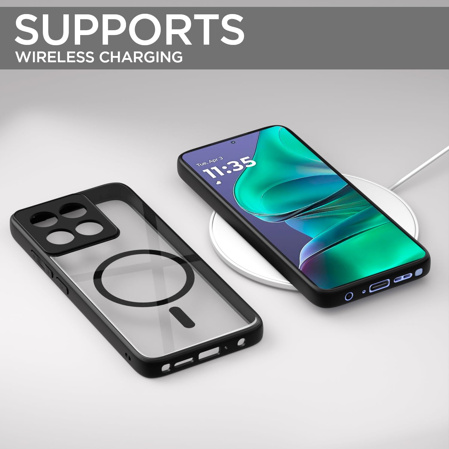 Pikkme Motorola Moto Edge 60 Stylus 5G Eagle 2 Mag-Safe Shockproof Hard Transparent Back Cover (Black)