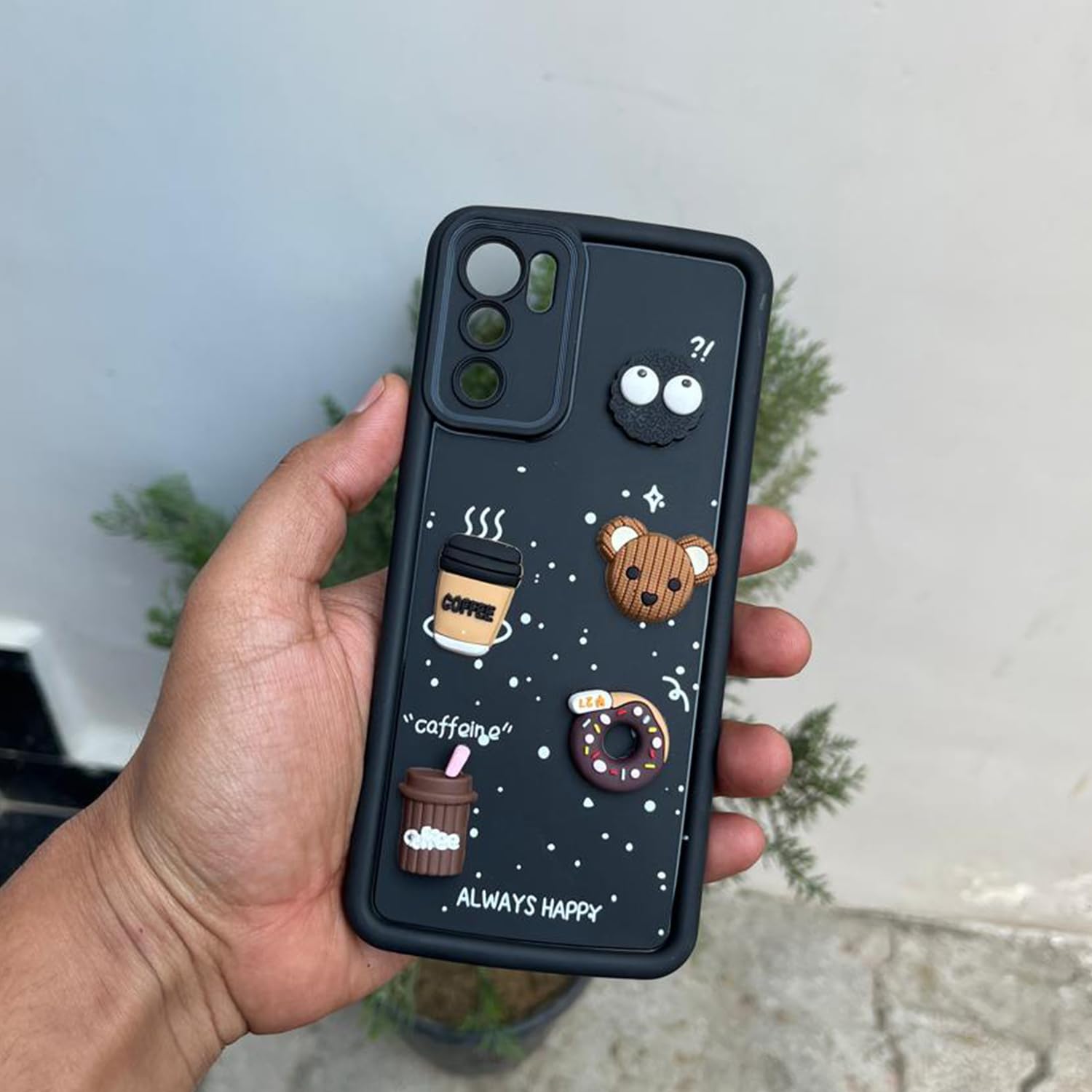 Pikkme Oppo Reno 6 5G Cute Fun Cartoon 3D Bear Coffee Back Cover (Black)