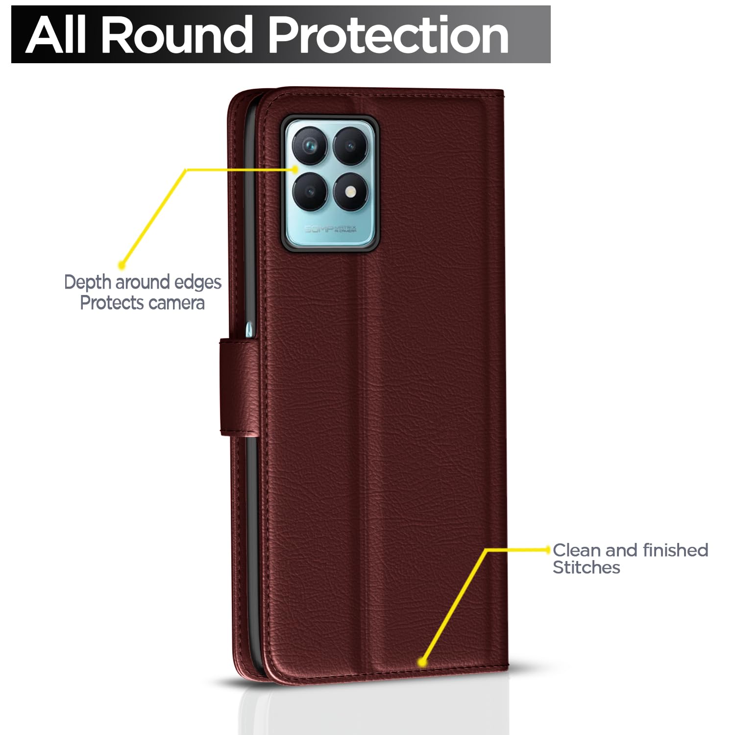 Realme Narzo 50 5G/Oppo K10 5G/Oppo A57 wallet flip cover in brown by Pikkme – photo 4