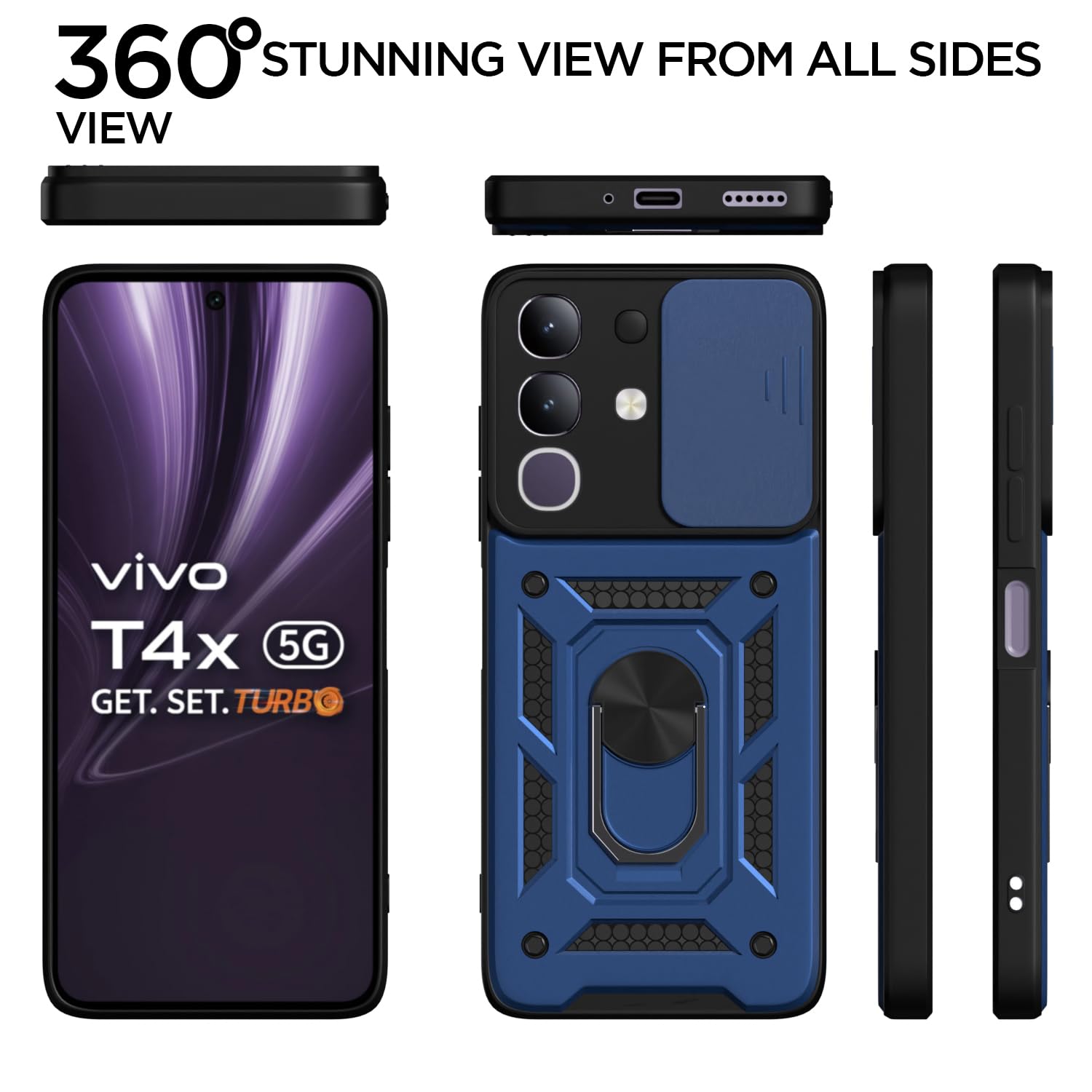 Pikkme Vivo T4x 5G D10 Tough Armor Back Cover (Blue)