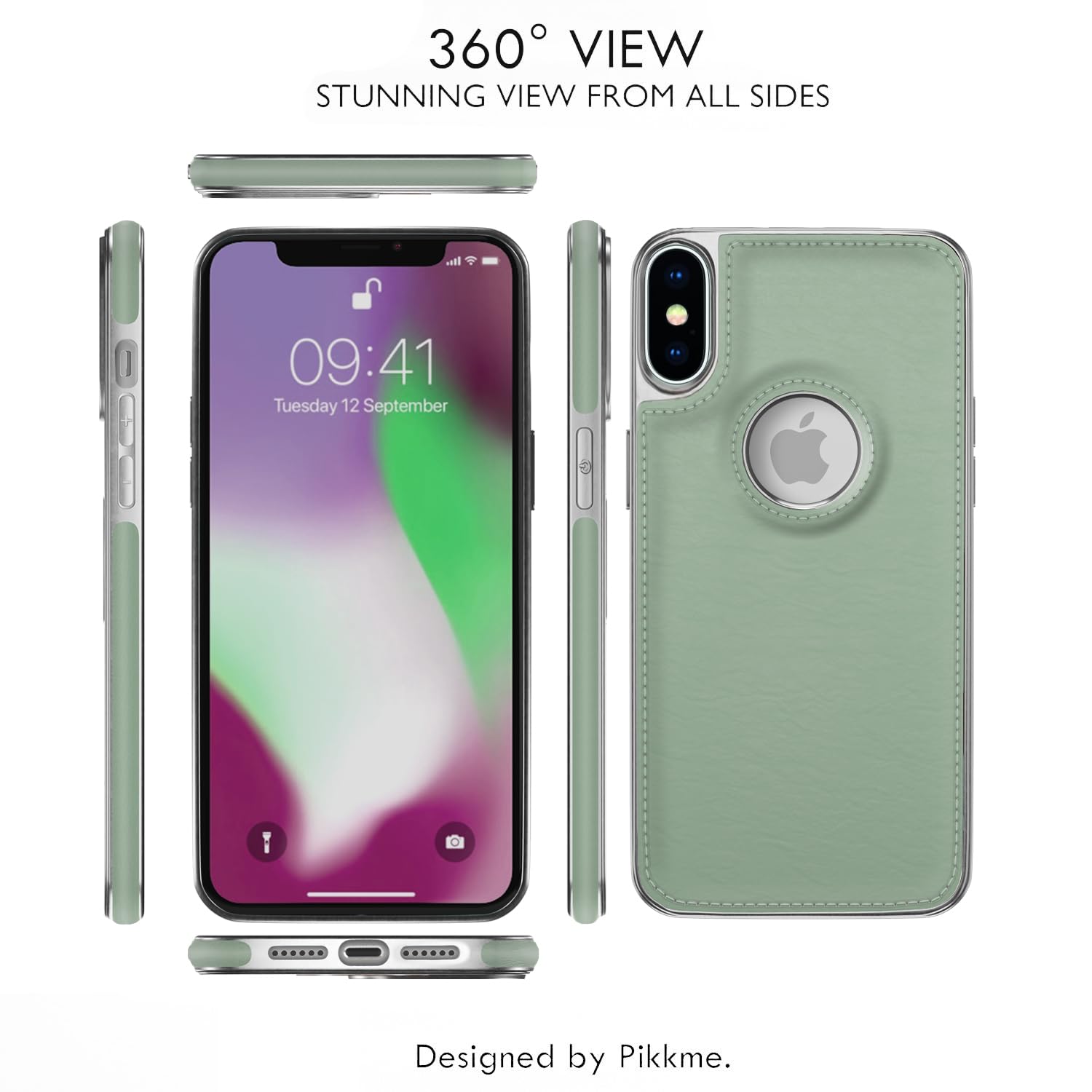 Pikkme iPhone Xs Max Silver Electroplated Chrome Leather Back Cover (Green)