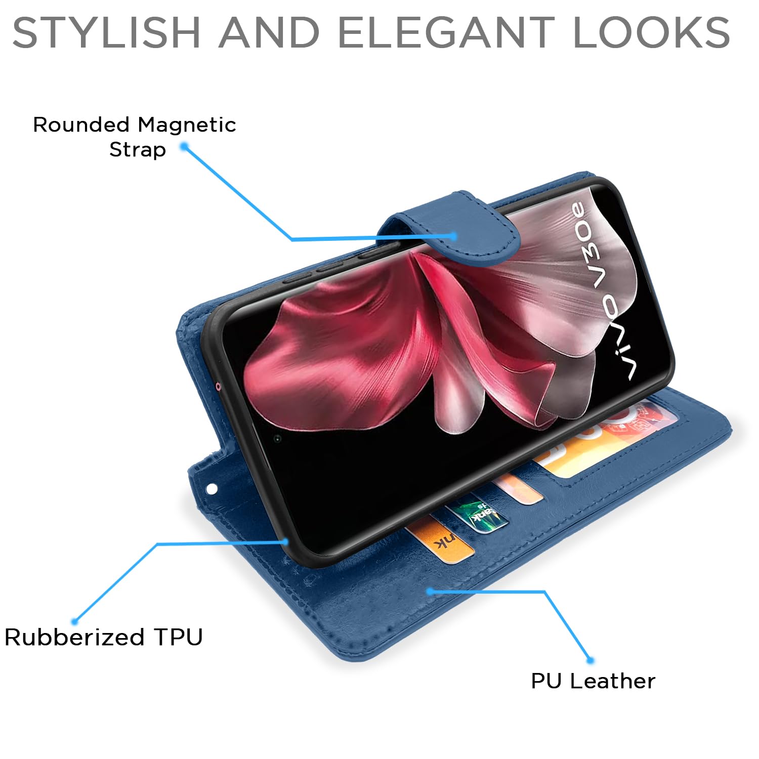 Pikkme Vivo V30e 5G Vintage Flip Cover| Blue