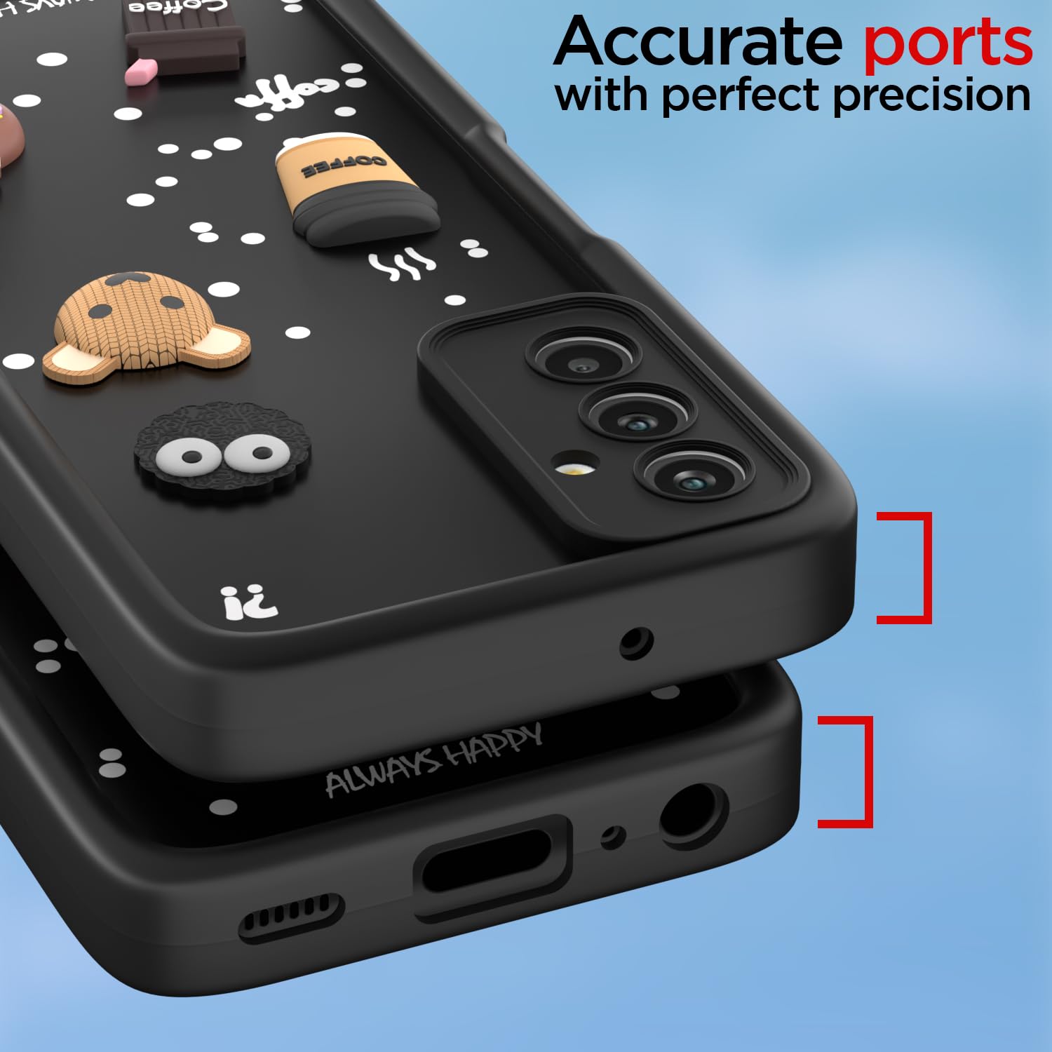 Pikkme Samsung Galaxy M13 4G Cute Fun Cartoon 3D Bear Coffee Back Cover (Black)