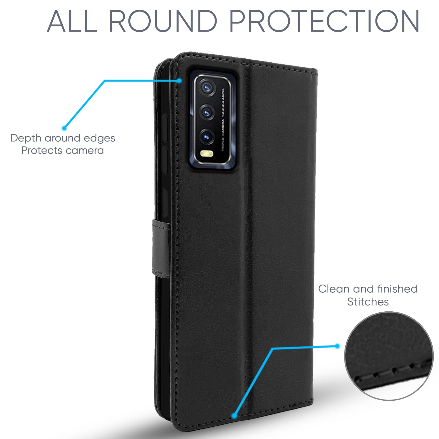 Pikkme Vivo Y12s / Y20 / Y20i / Y20G Vintage Flip Cover | Black