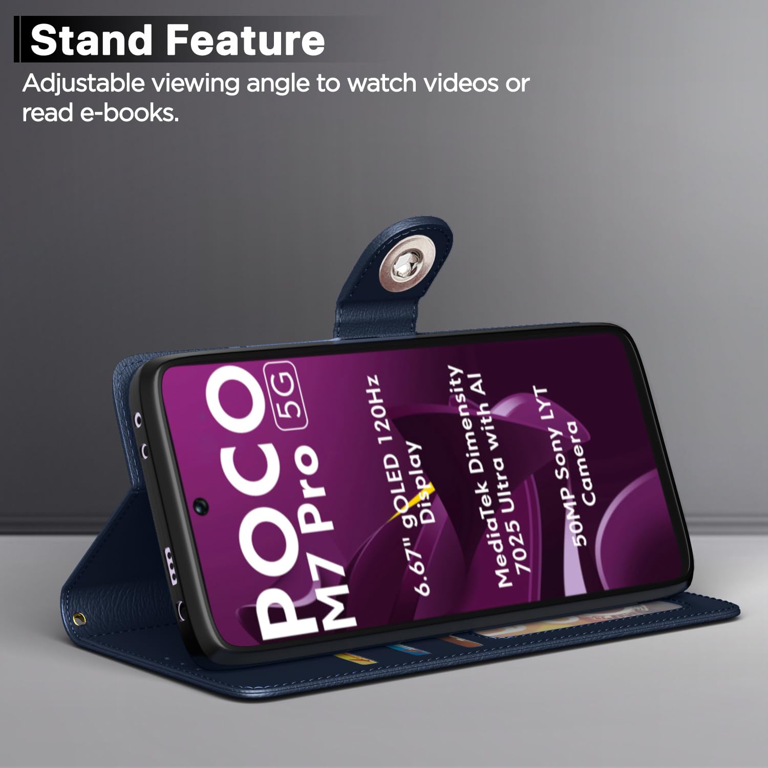 Pikkme blue mobile flip cover for POCO M7 Pro 5G – photo 3