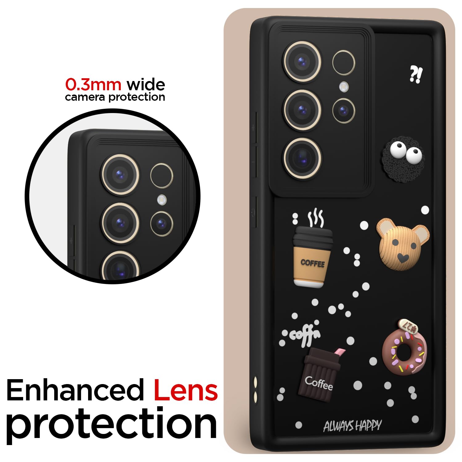 Pikkme Samsung Galaxy S24 Ultra 5G Cute Fun Cartoon 3D Bear Coffee Back Cover (Black)