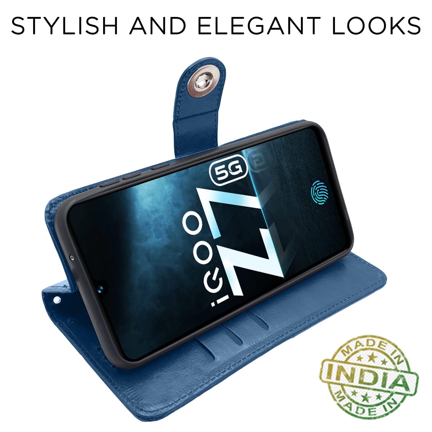 iQOO Z7/Z7s 5G Button wallet flip cover in blue by Pikkme – photo 5